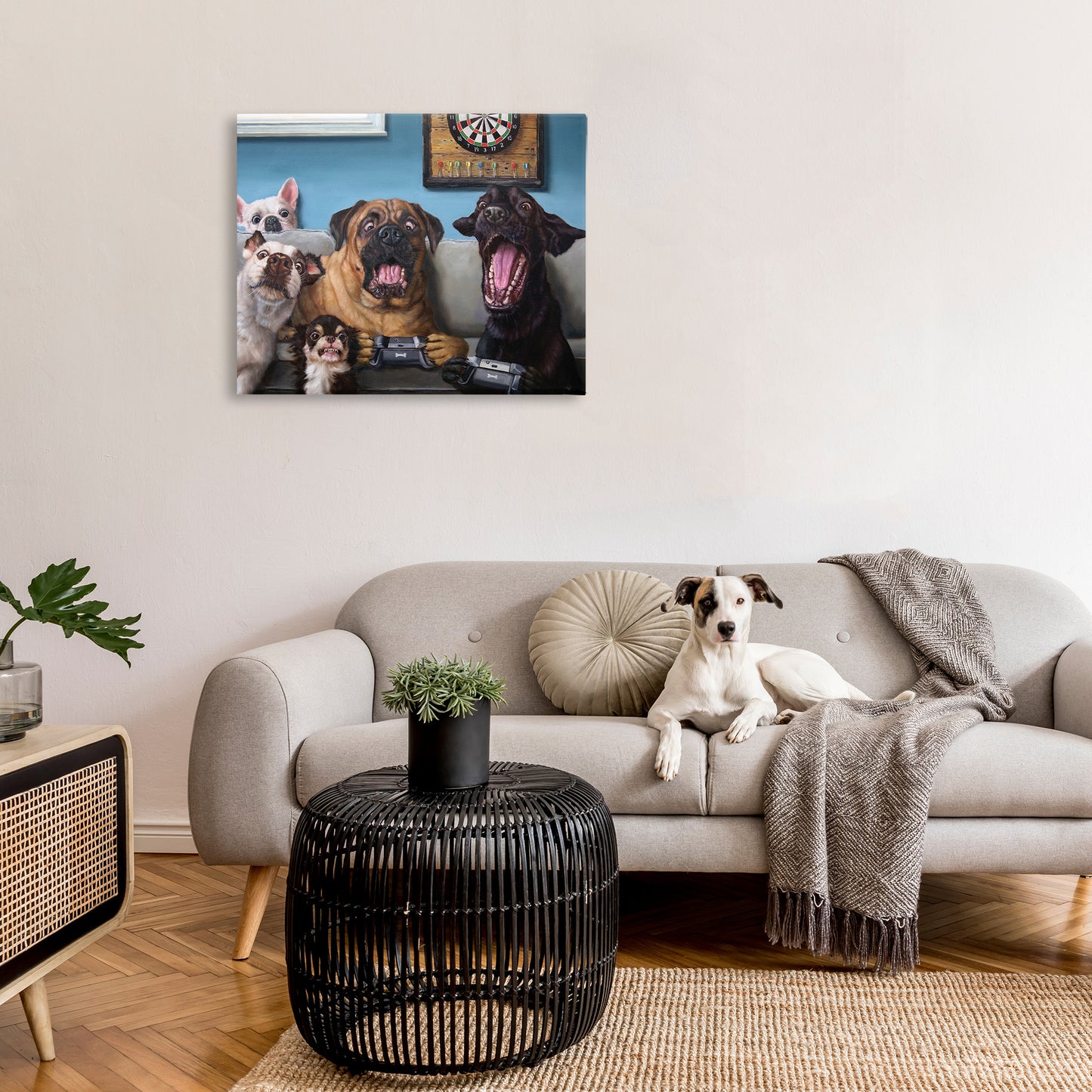 Funny Dogs Playing Video Games Canvas Wall Art in Room, Home Decor by Lucia Heffernan