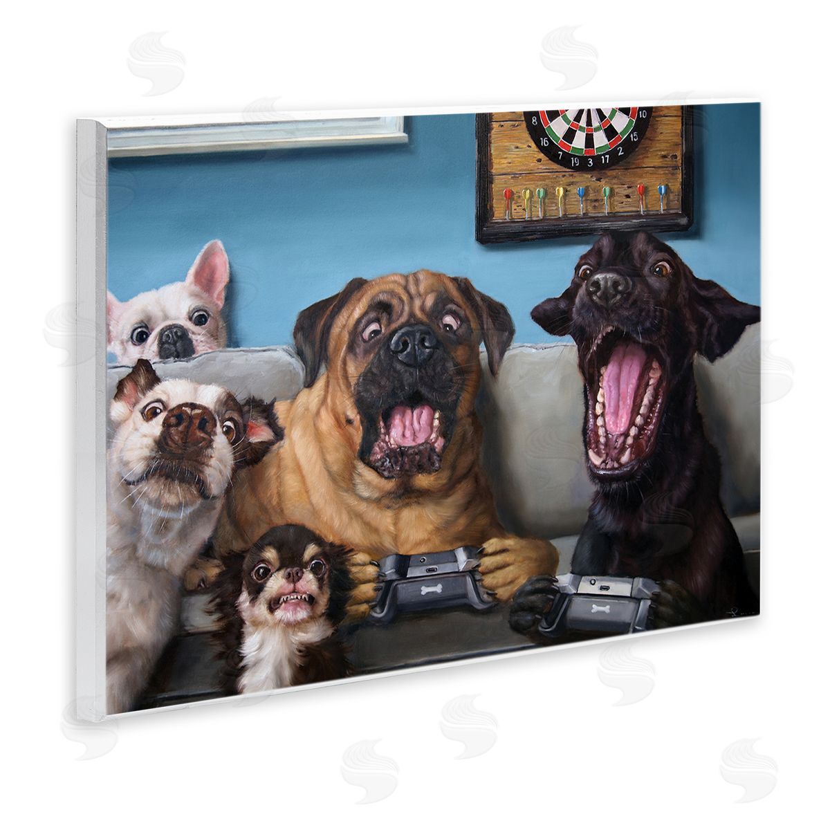 Funny Dogs Playing Video Games Wood Plaque Wall Art, Home Decor by Lucia Heffernan