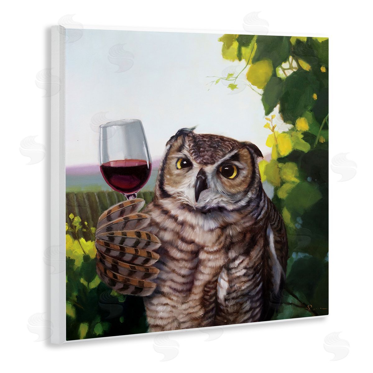 Owl Drinking Red Wine Wood Plaque Wall Art, Home Decor by Lucia Heffernan