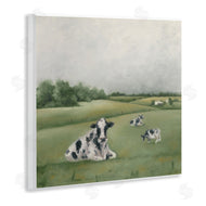 Hollihocks Art | Dairy Cows Grazing in Green Field