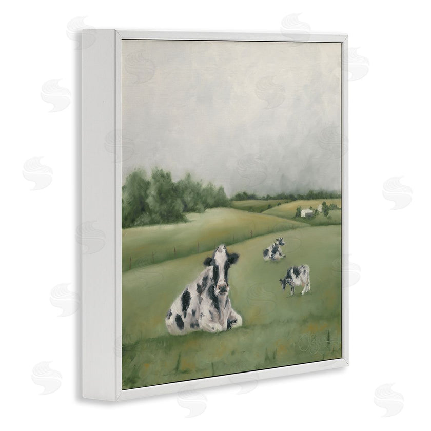 Hollihocks Art | Dairy Cows Grazing in Green Field