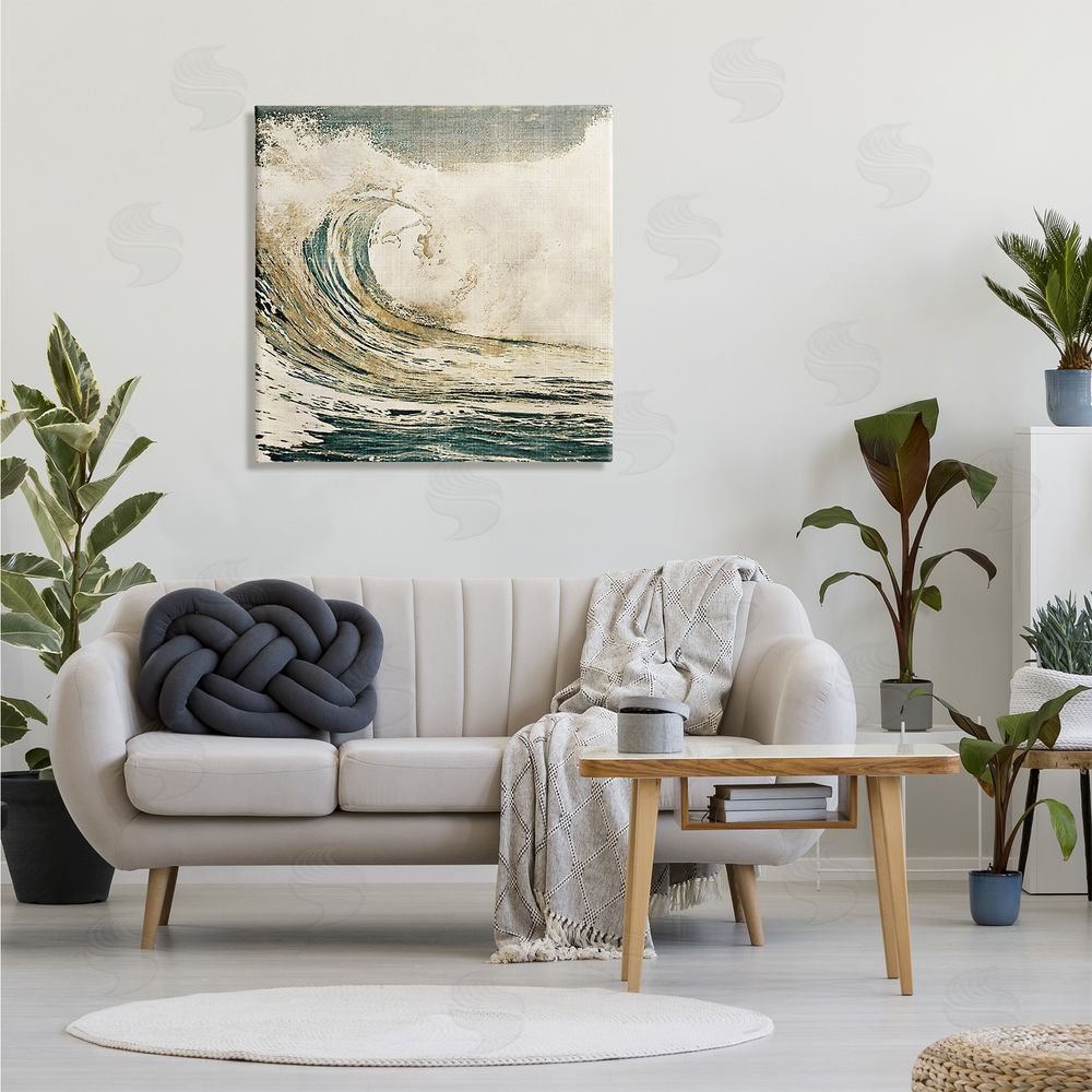 Heather Hayes Vintage Tidal Wave White Crest Nautical Water Canvas Wall Art in Room