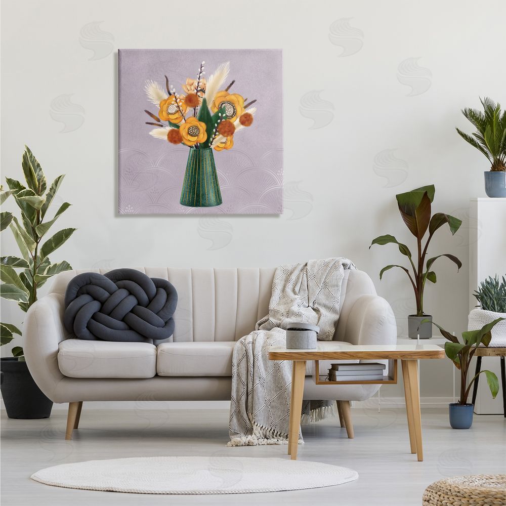 Ziwei Li Yellow Autumn Floral Bouquet in Green Vase  Canvas Wall Art in Room