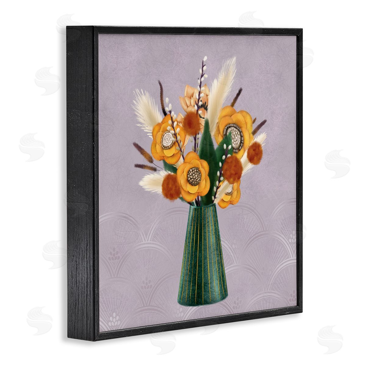 Ziwei Li Yellow Autumn Floral Bouquet in Green Vase  Black Framed Glicee Wall Art Print