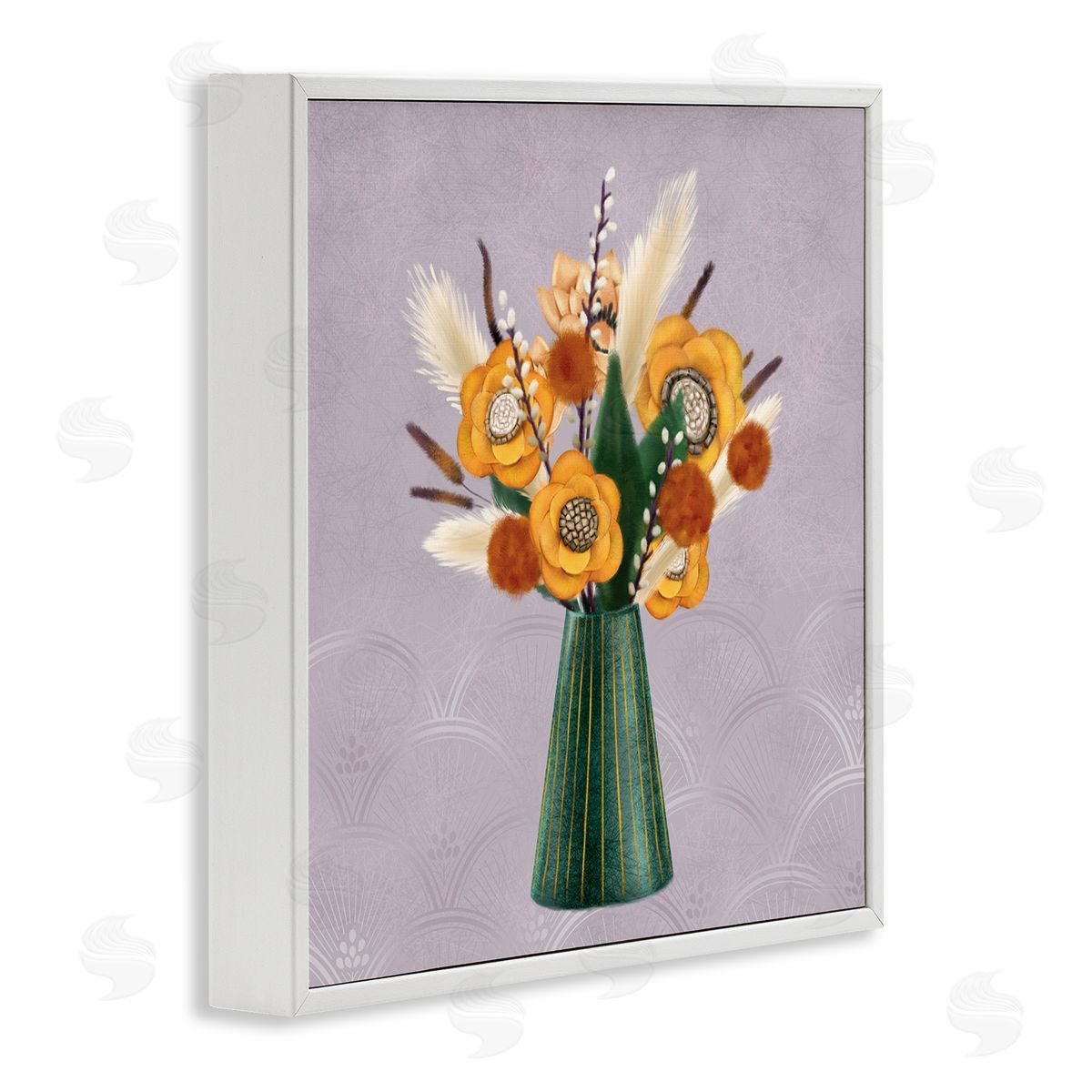 Ziwei Li Yellow Autumn Floral Bouquet in Green Vase  White Framed Glicee Wall Art Print