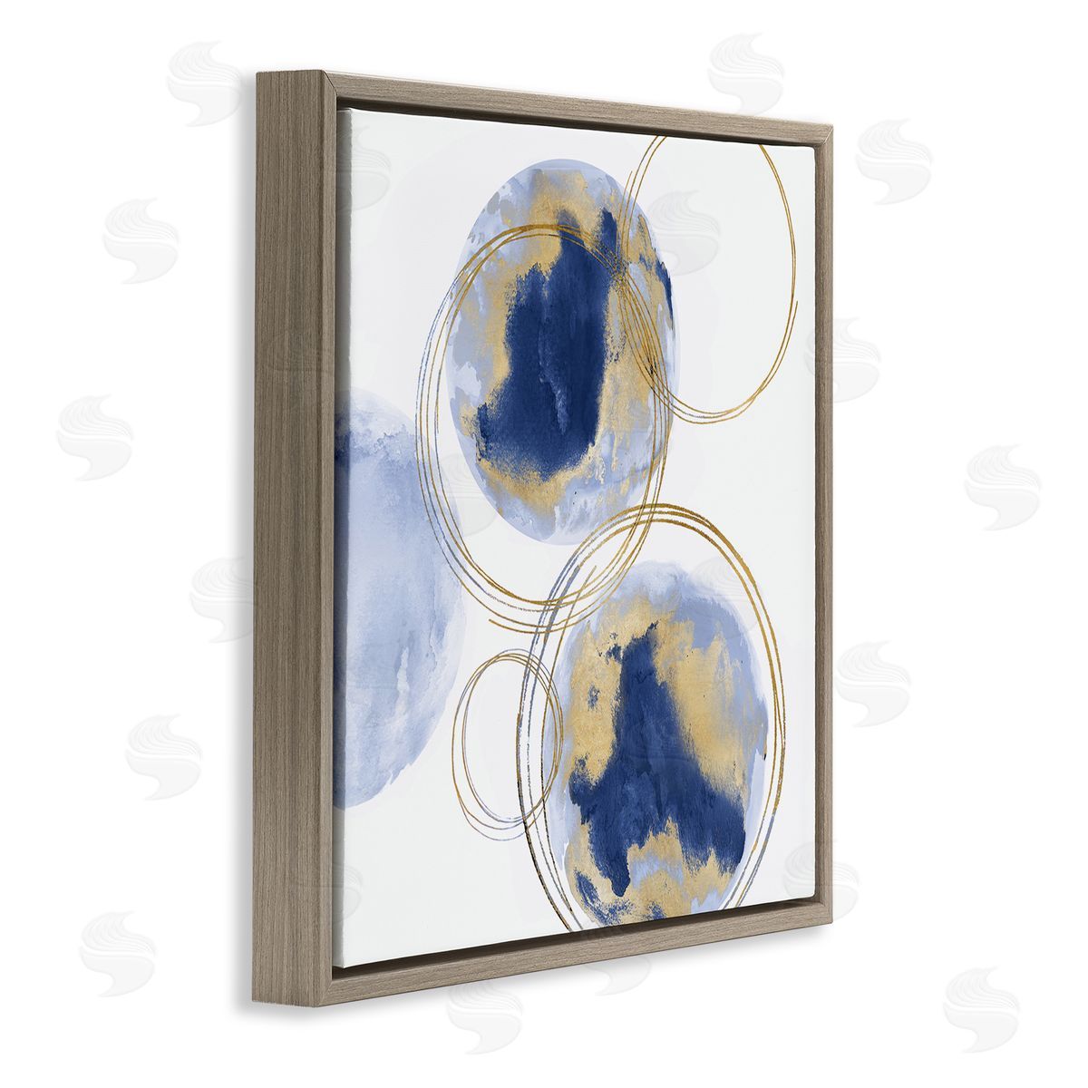 Golden Rings and Circles Abstraction Brown Floating Frame Canvas Wall Art, Home Decor by Natalie Harris