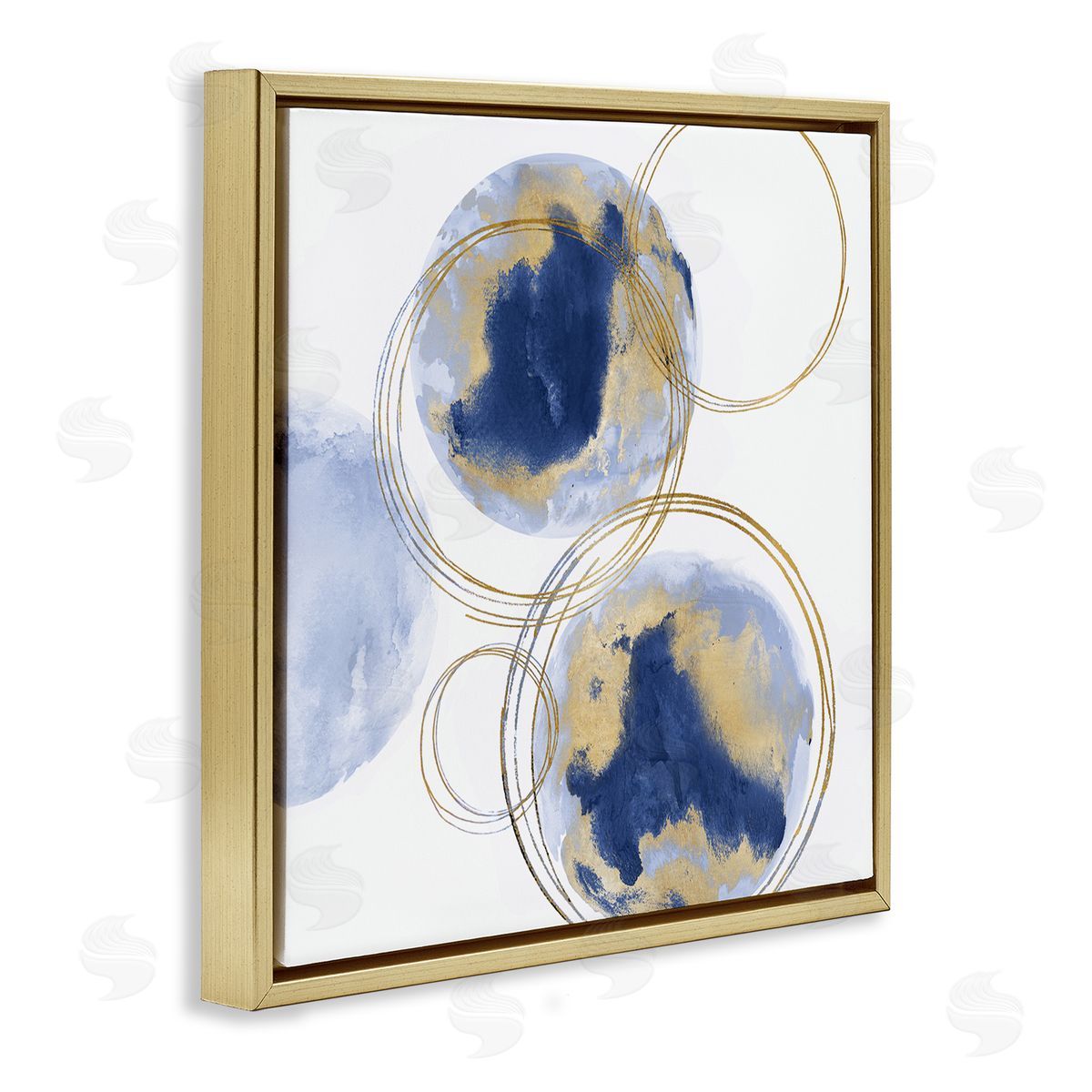 Golden Rings and Circles Abstraction Gold Floating Frame Canvas Wall Art, Home Decor by Natalie Harris