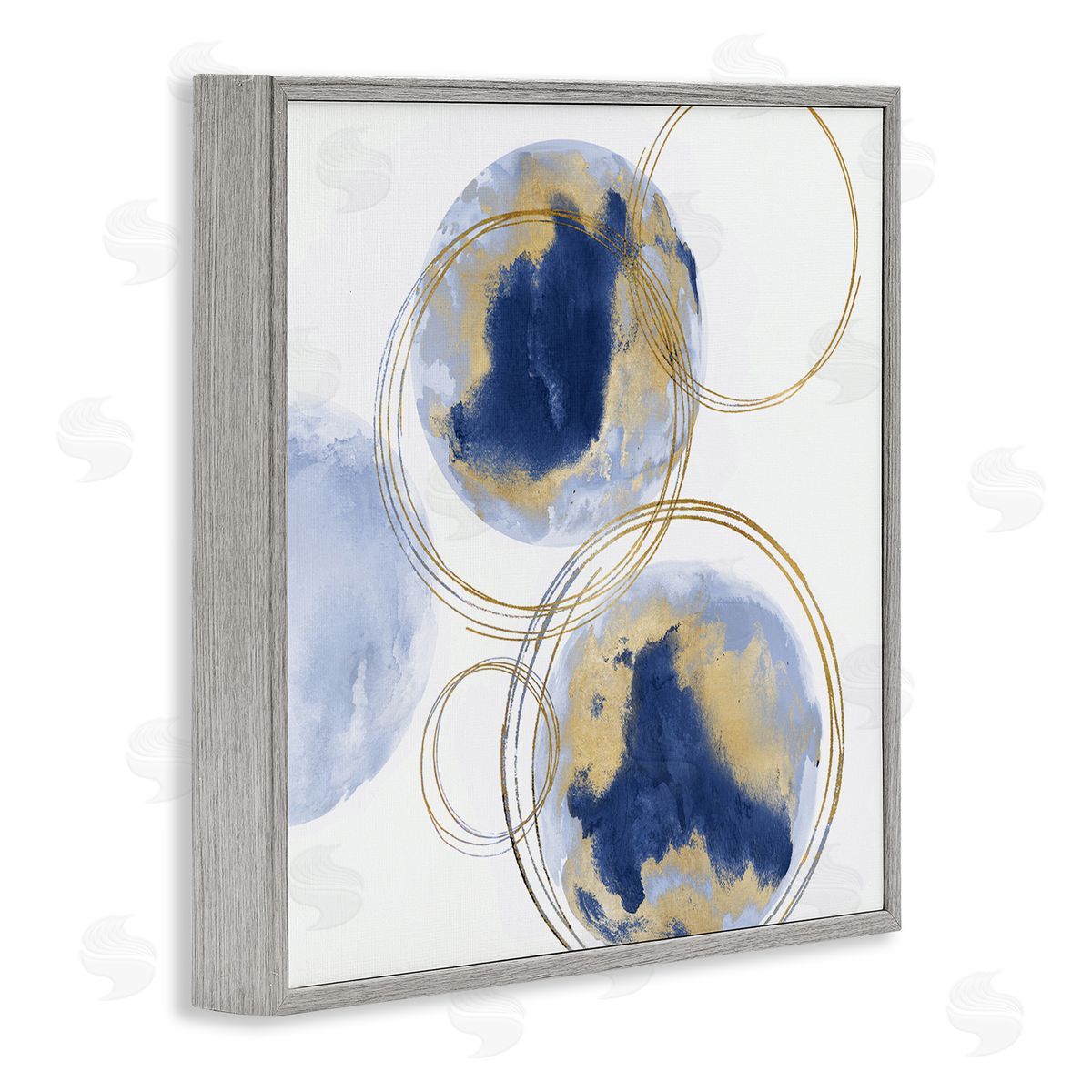 Golden Rings and Circles Abstraction Grey Frame Print Wall Art, Home Decor by Natalie Harris