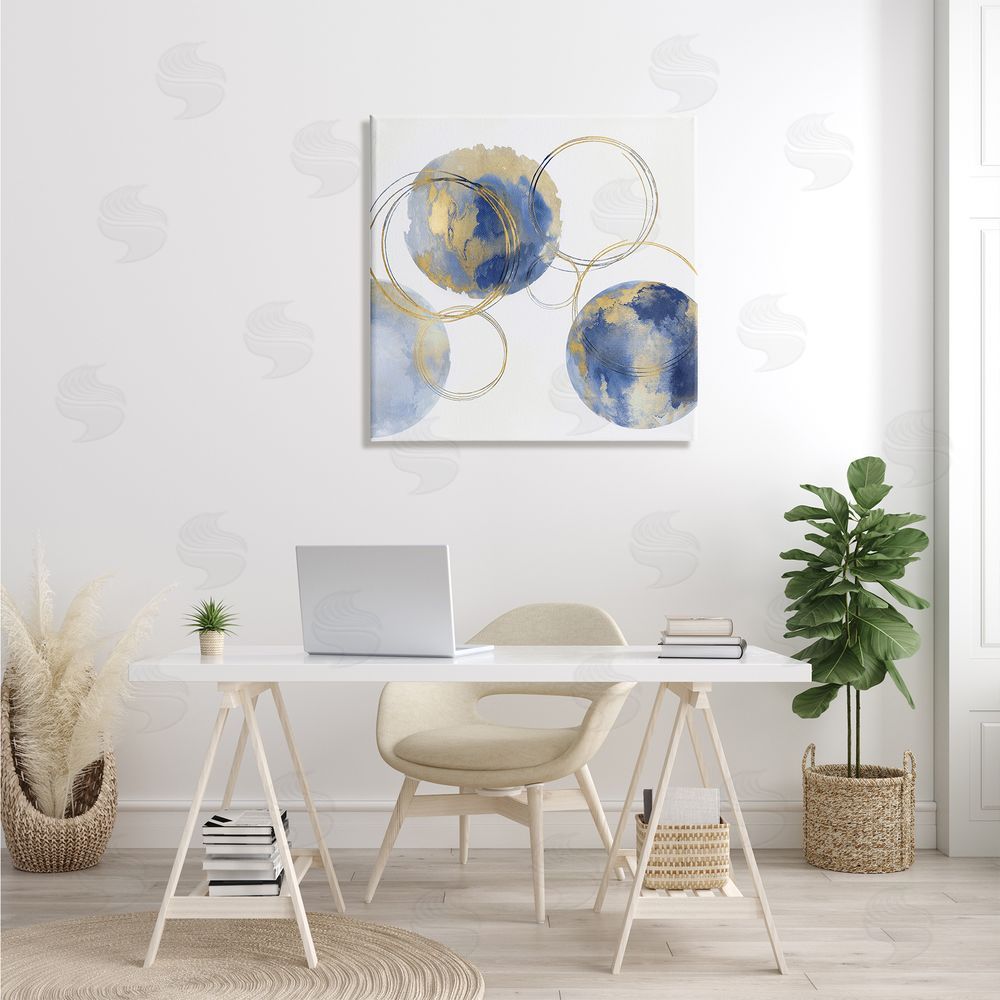 Natalie Harris Globe Abstract Shapes and Modern Golden Rings Canvas Wall Art in Room