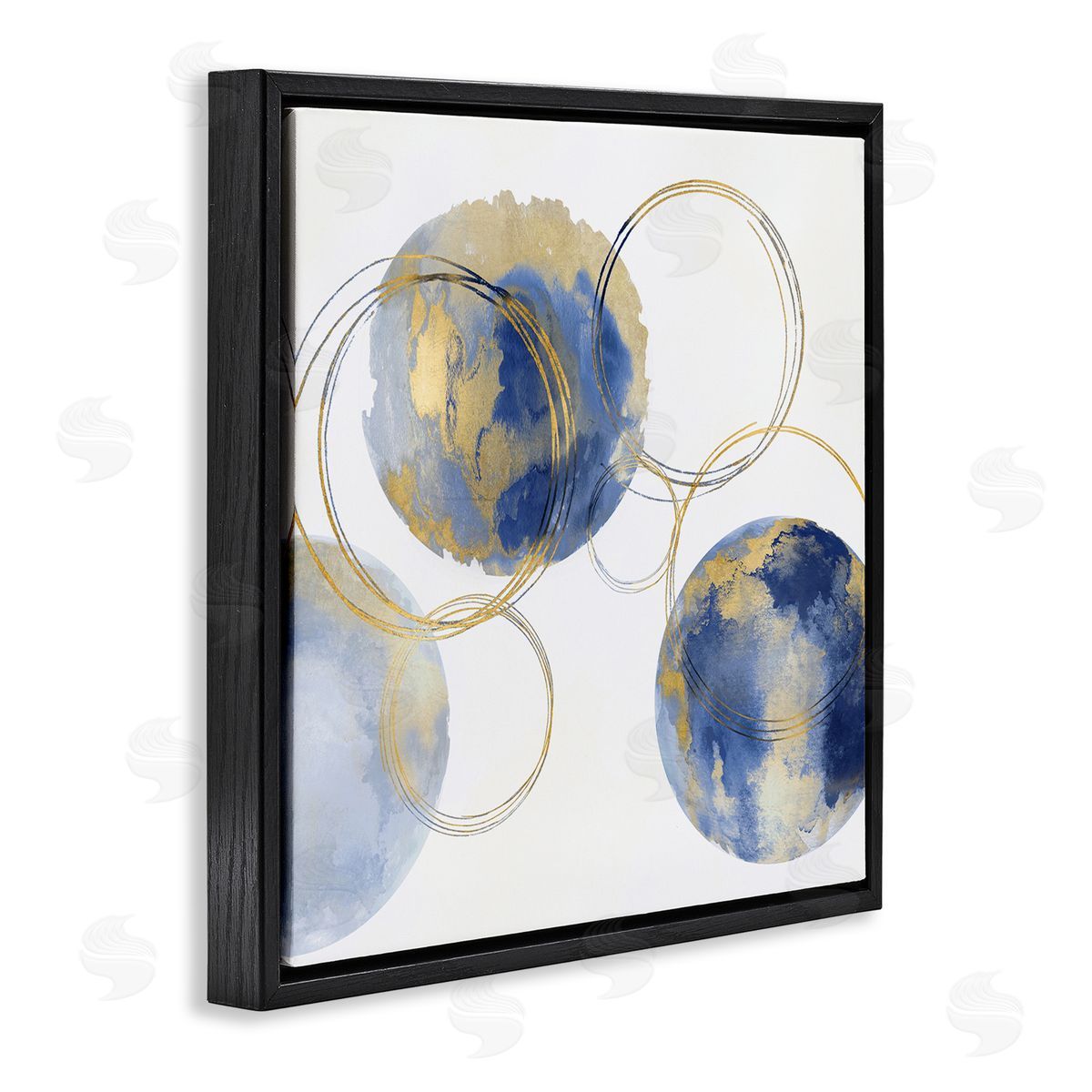 Natalie Harris Globe Abstract Shapes and Modern Golden Rings Black Floating Frame Canvas Wall Art Print