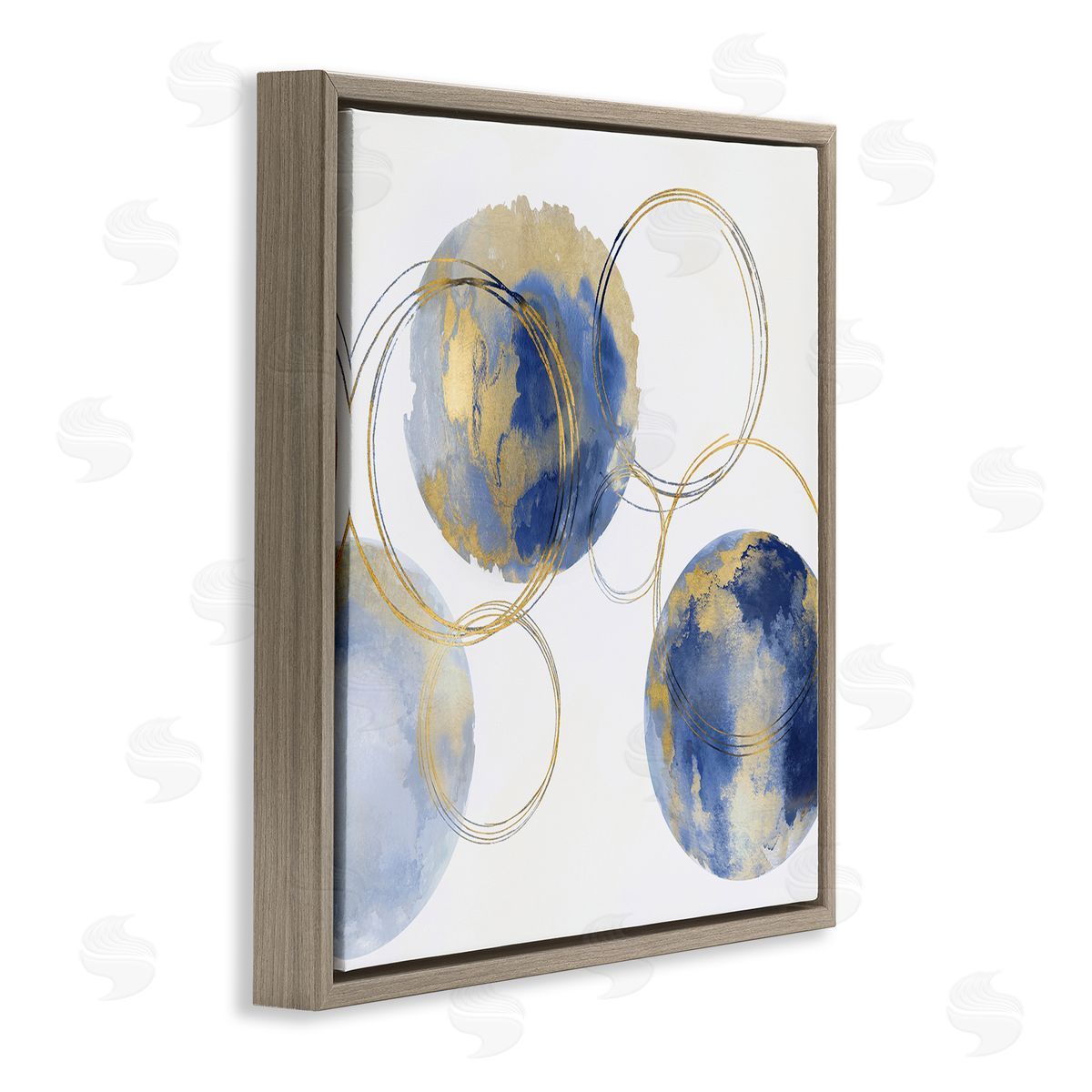Natalie Harris Globe Abstract Shapes and Modern Golden Rings Brown Floating Frame Canvas Wall Art Print