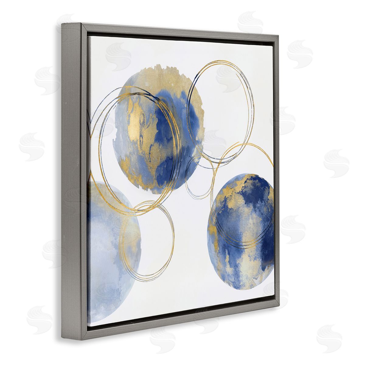 Natalie Harris Globe Abstract Shapes and Modern Golden Rings Gray Floating Frame Canvas Wall Art Print