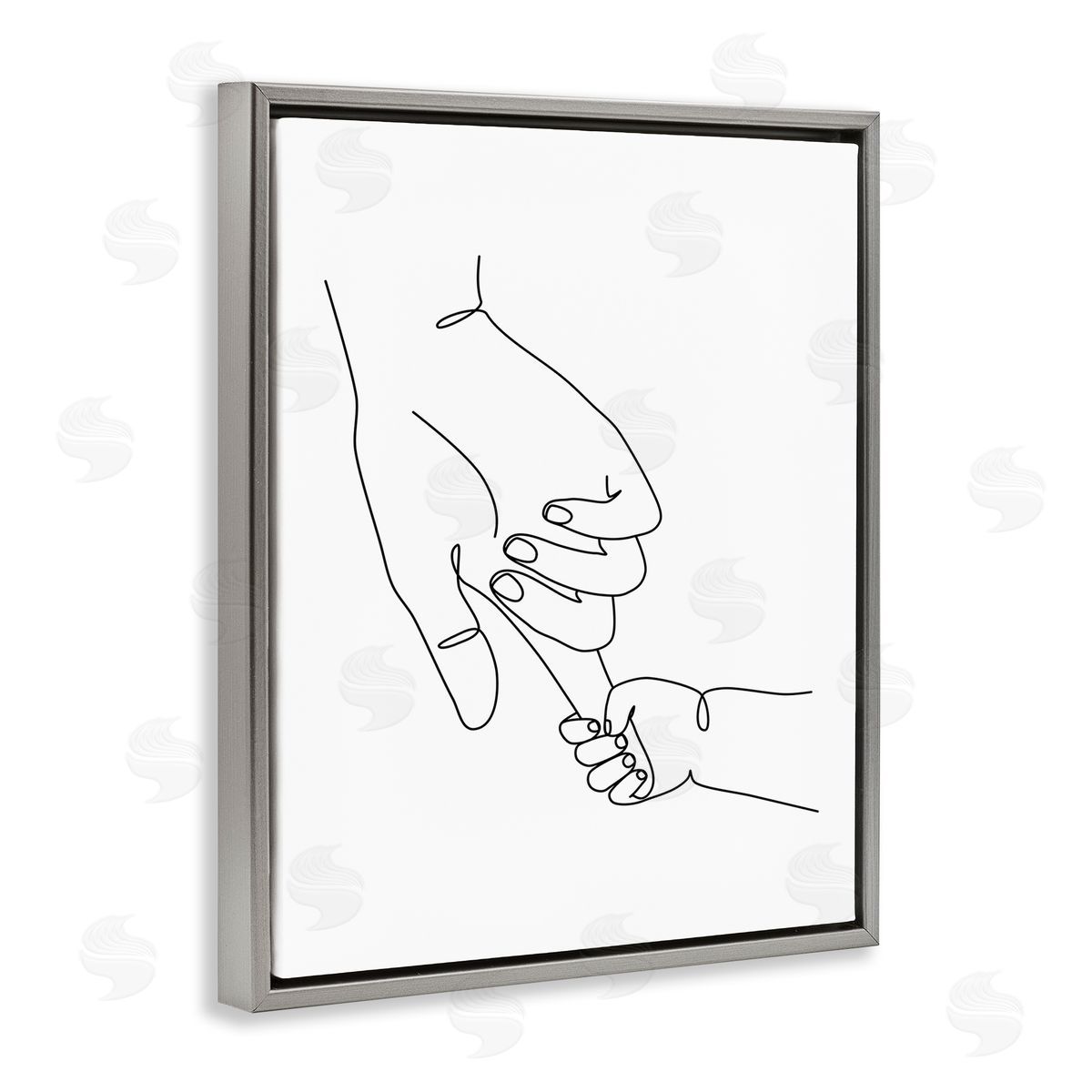 Baby Hands Holding Index Finger Grey Floating Frame Canvas Wall Art, Home Decor by JJ Design House LLC