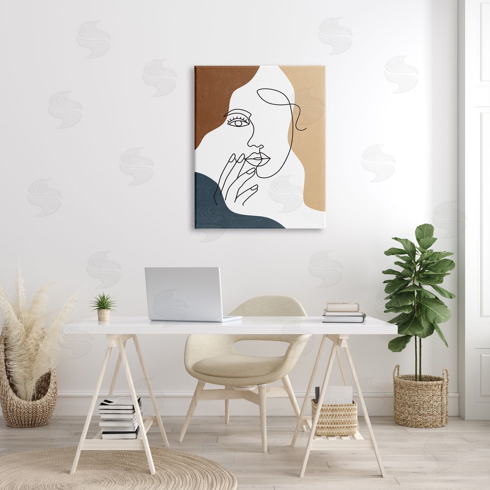 JJ Design House LLC Female Portrait Line Drawing Between Abstract Shapes