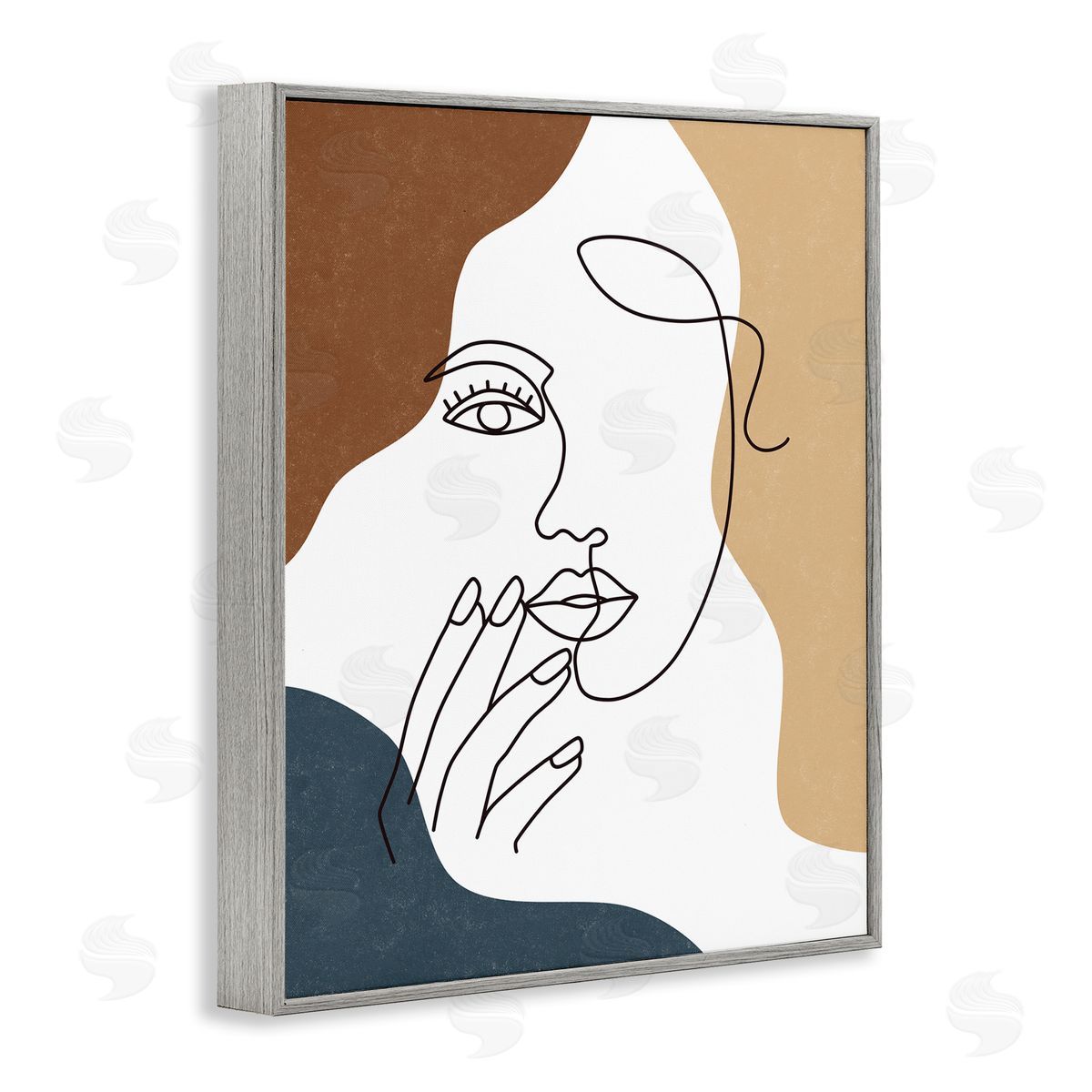 JJ Design House LLC Female Portrait Line Drawing Between Abstract Shapes
