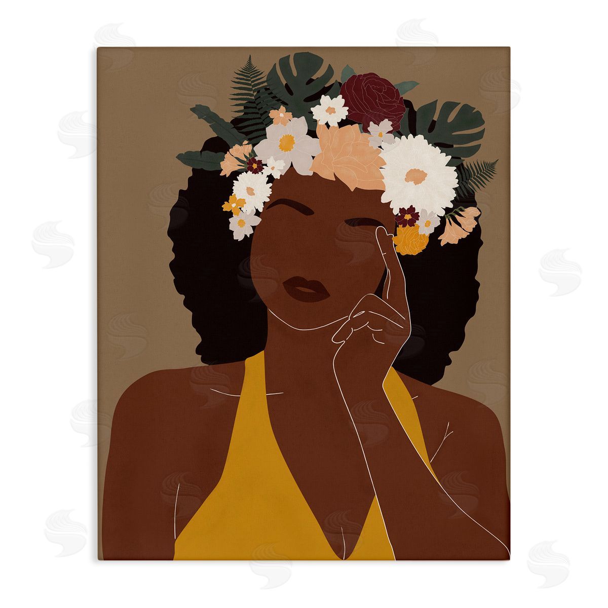 JJ Design House LLC Female Pondering Tropical Floral Crown Monstera Leaf