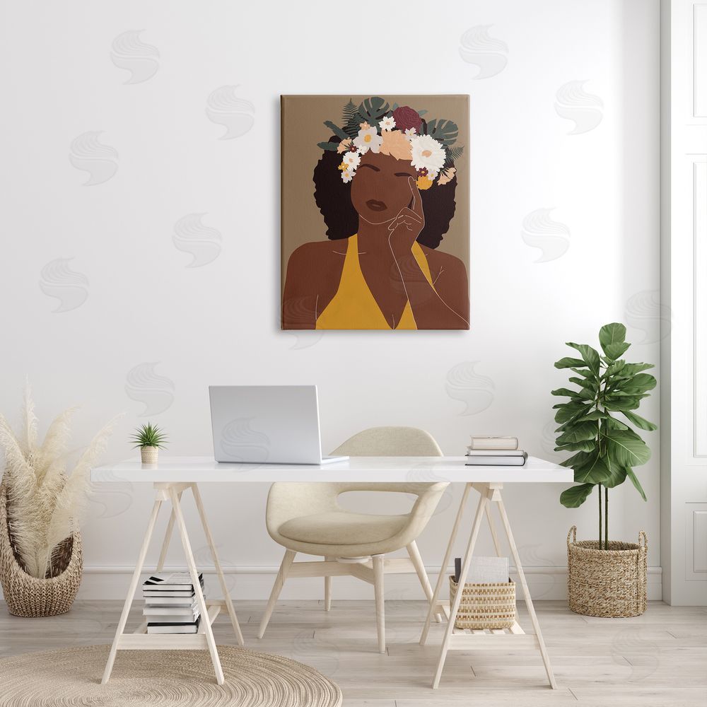 JJ Design House LLC Female Pondering Tropical Floral Crown Monstera Leaf
