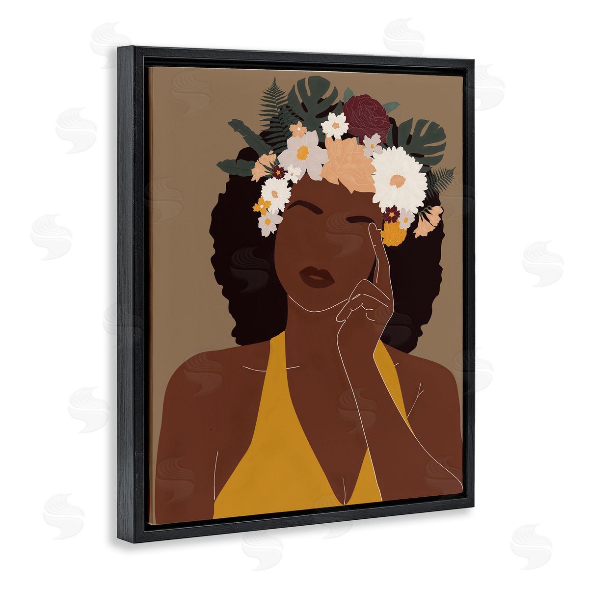 JJ Design House LLC Female Pondering Tropical Floral Crown Monstera Leaf