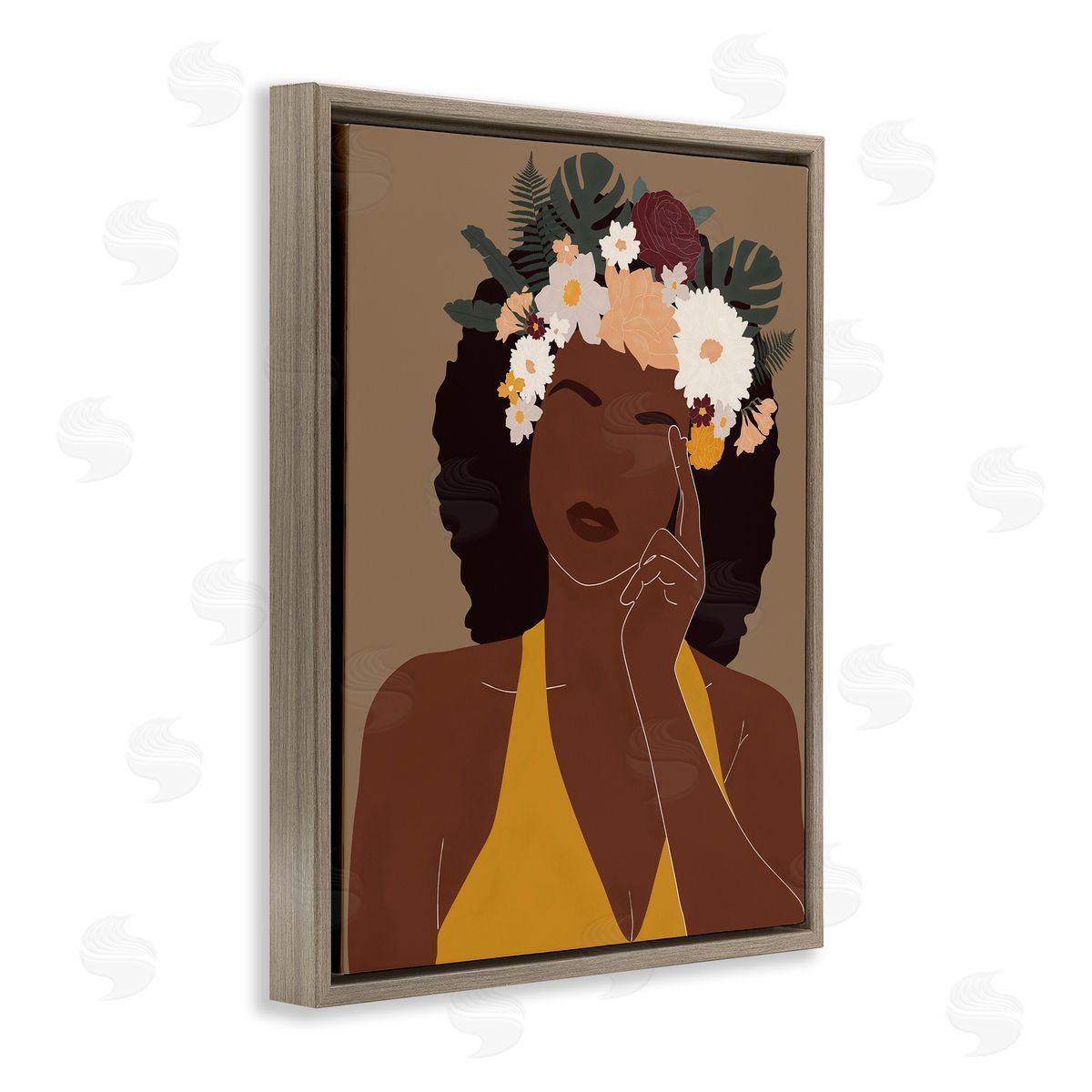 JJ Design House LLC Female Pondering Tropical Floral Crown Monstera Leaf