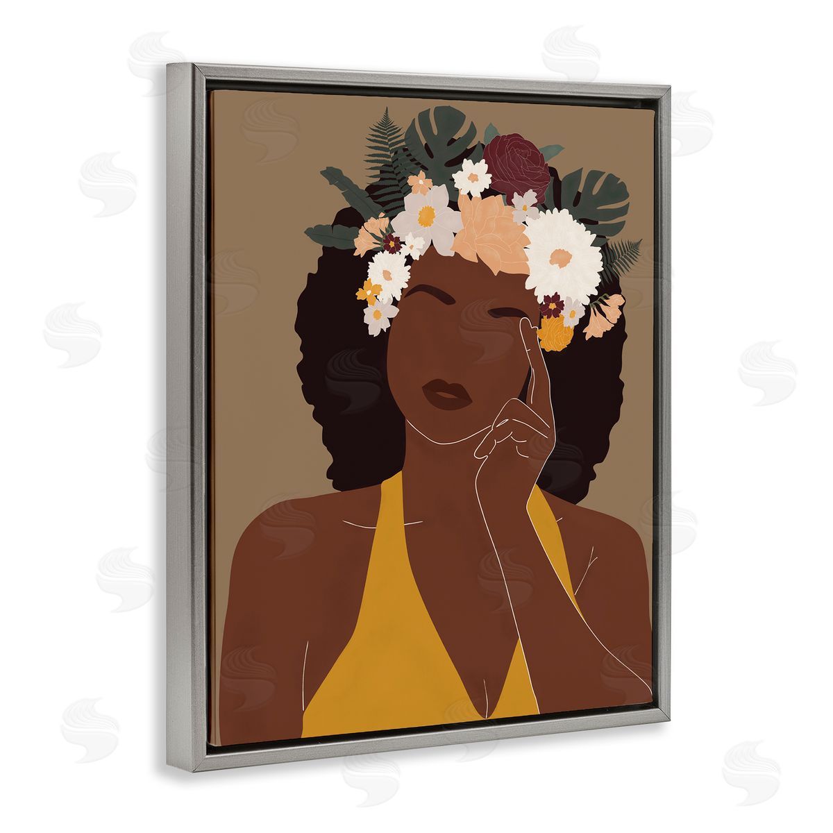 JJ Design House LLC Female Pondering Tropical Floral Crown Monstera Leaf
