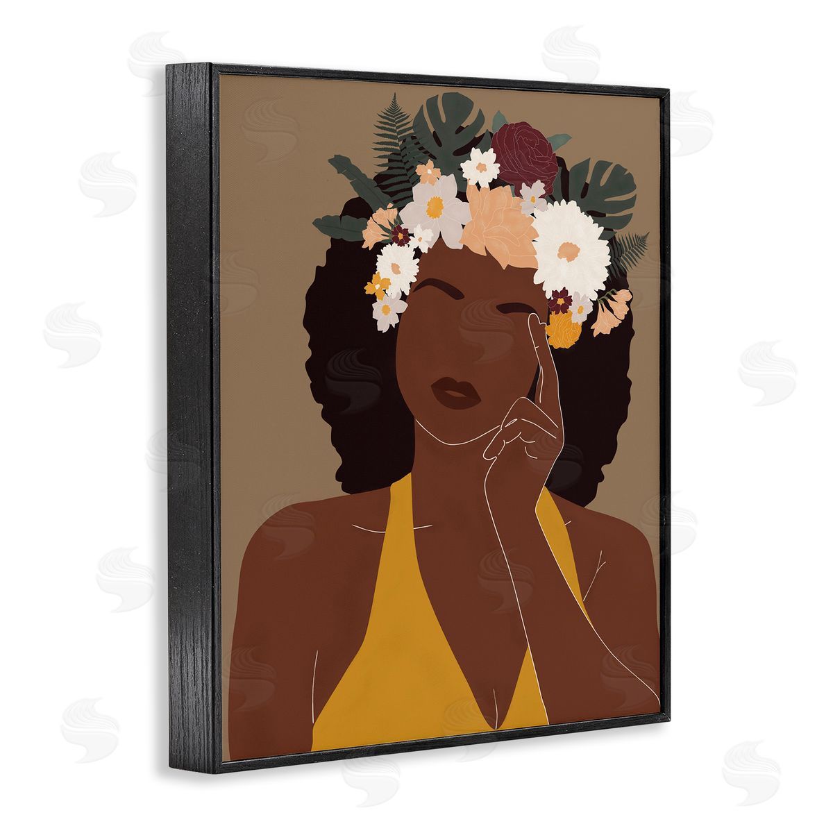 JJ Design House LLC Female Pondering Tropical Floral Crown Monstera Leaf