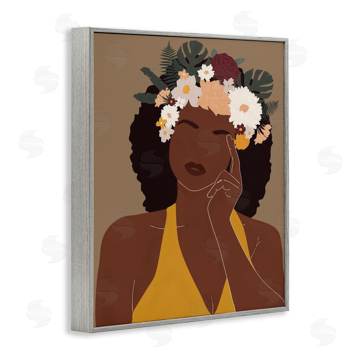 JJ Design House LLC Female Pondering Tropical Floral Crown Monstera Leaf