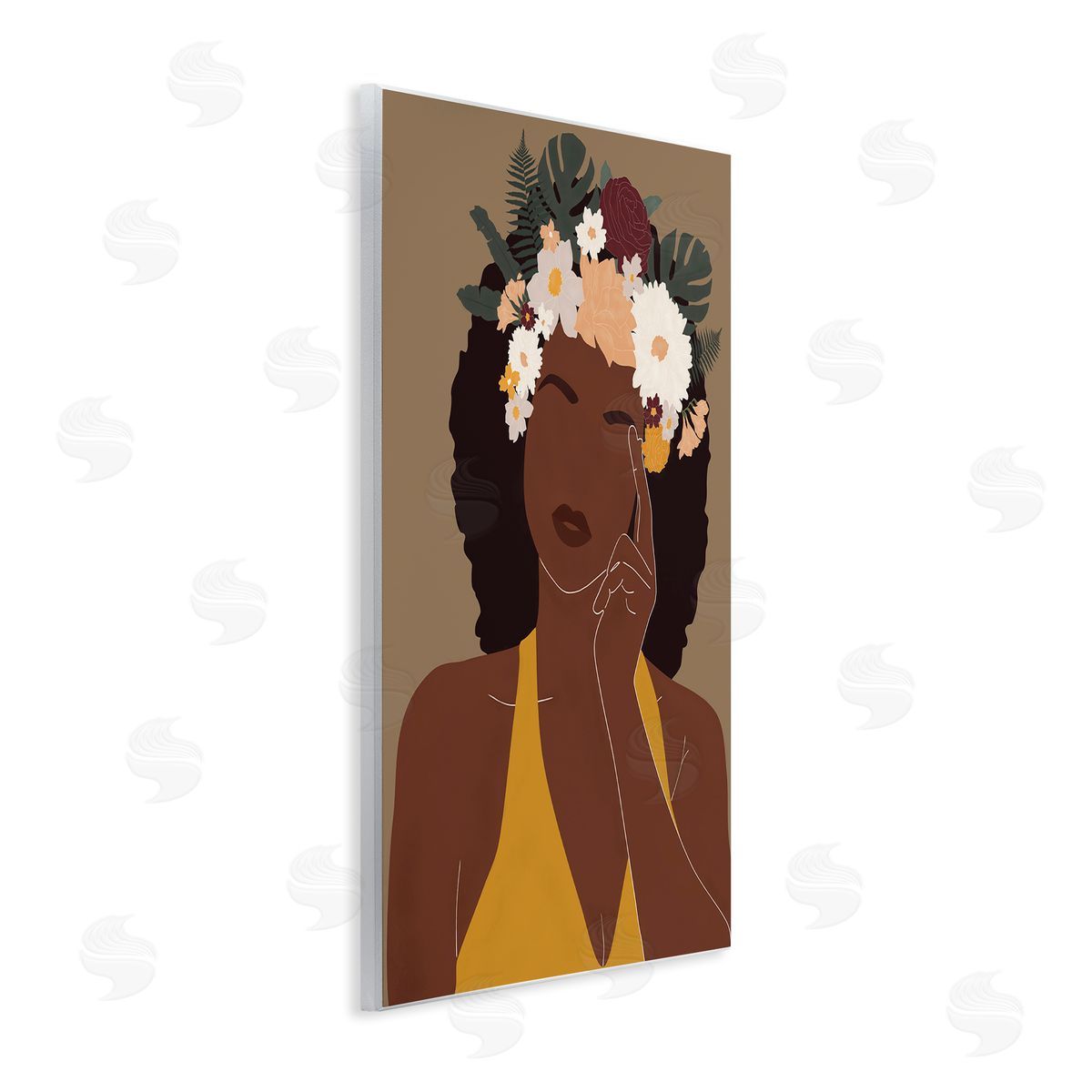 JJ Design House LLC Female Pondering Tropical Floral Crown Monstera Leaf