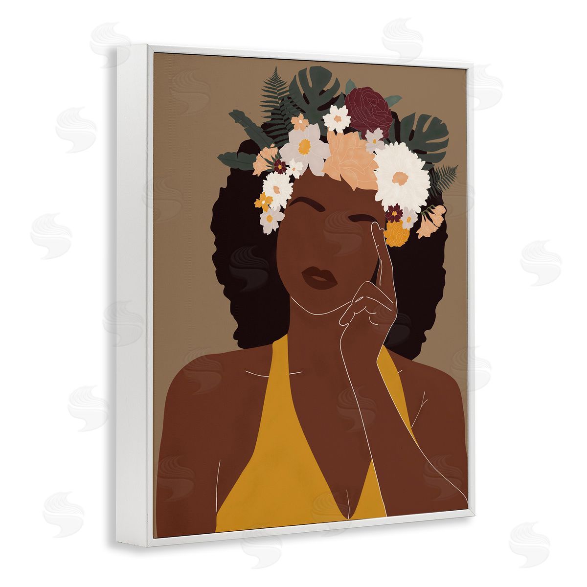 JJ Design House LLC Female Pondering Tropical Floral Crown Monstera Leaf