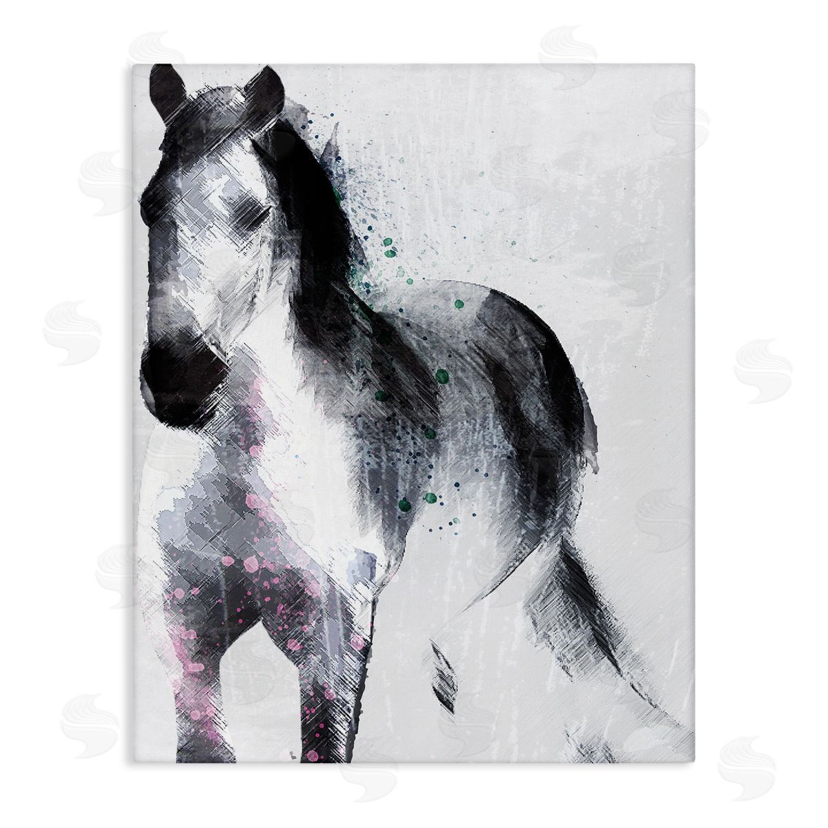 Jennifer Ellory Distressed Patch Line Wild Horse Portrait Black Pink