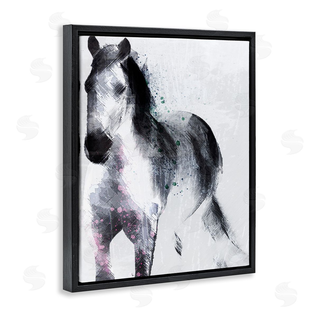 Jennifer Ellory Distressed Patch Line Wild Horse Portrait Black Pink