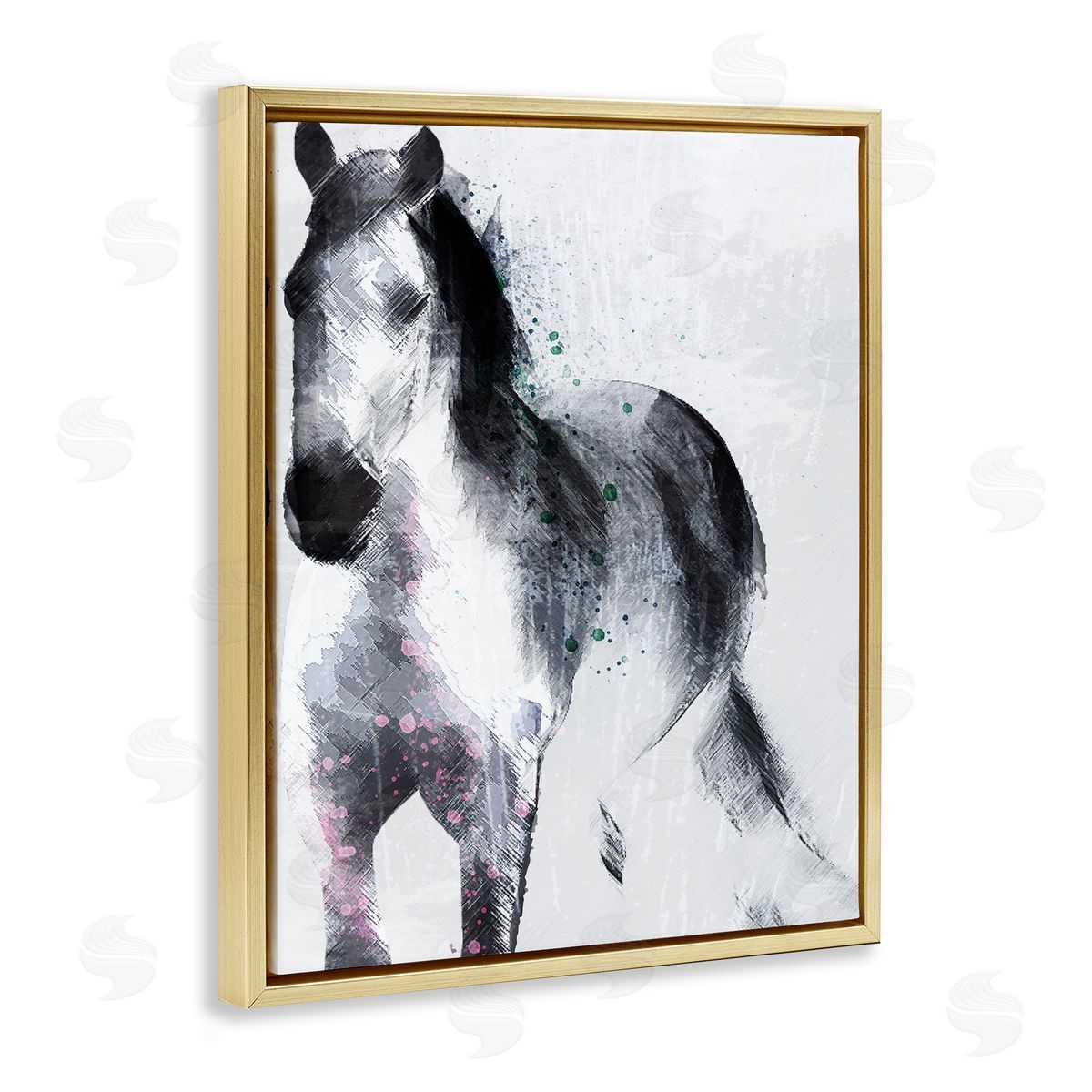 Jennifer Ellory Distressed Patch Line Wild Horse Portrait Black Pink