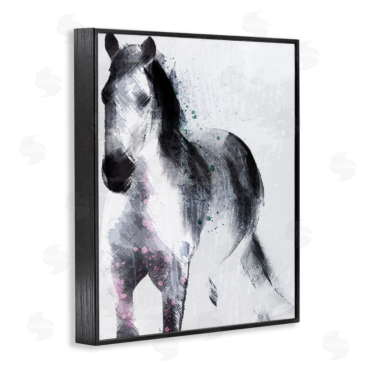 Jennifer Ellory Distressed Patch Line Wild Horse Portrait Black Pink