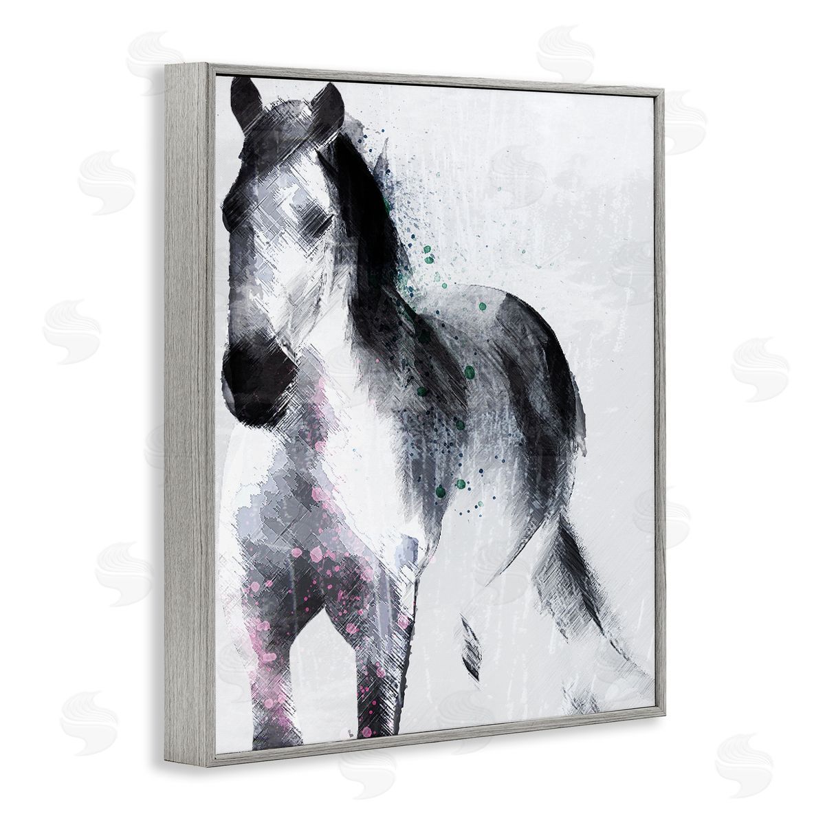 Jennifer Ellory Distressed Patch Line Wild Horse Portrait Black Pink
