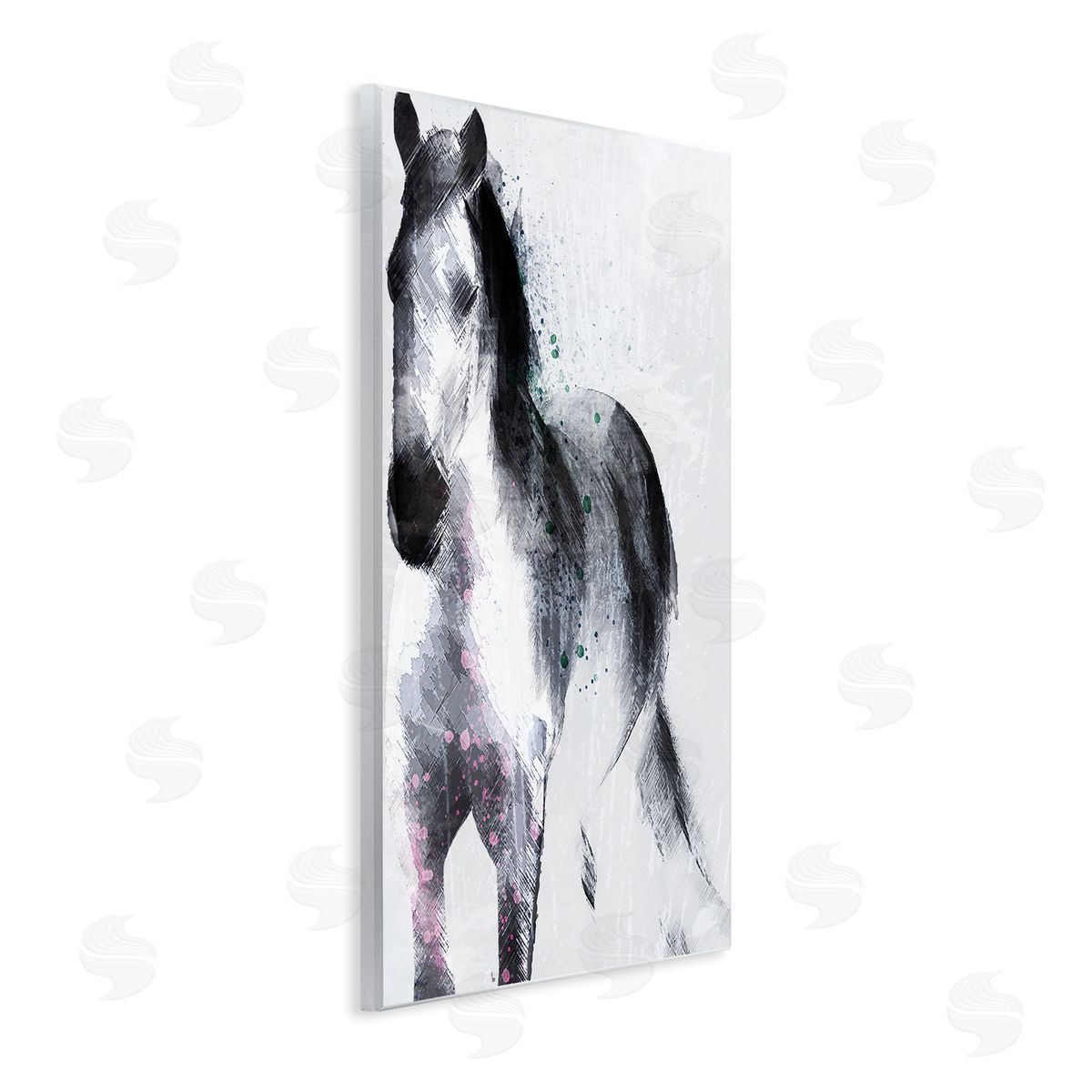 Jennifer Ellory Distressed Patch Line Wild Horse Portrait Black Pink