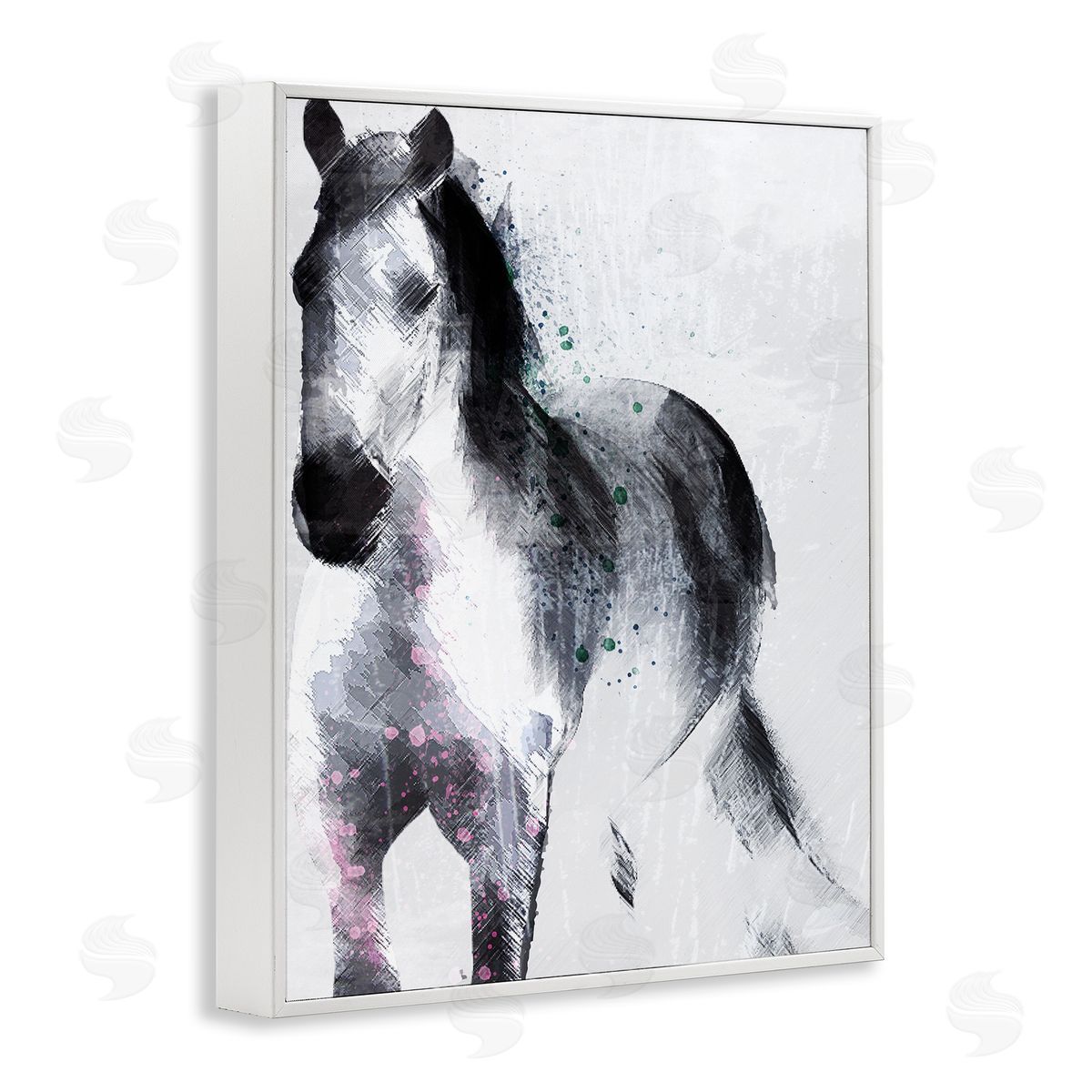 Jennifer Ellory Distressed Patch Line Wild Horse Portrait Black Pink