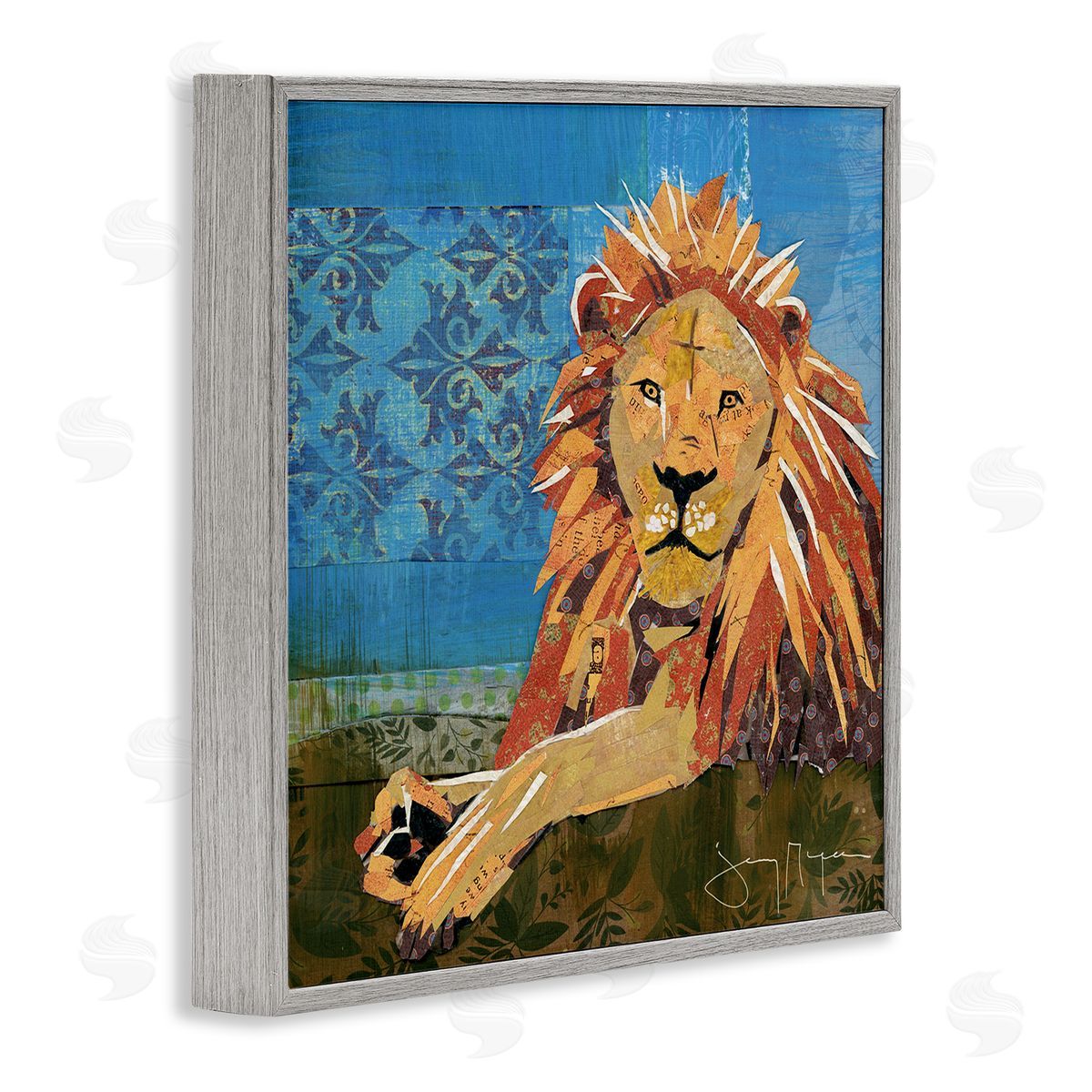 Jenny McGee Safari Lion Abstract Shape Collage Blue Orange Gray Framed Glicee Wall Art Print