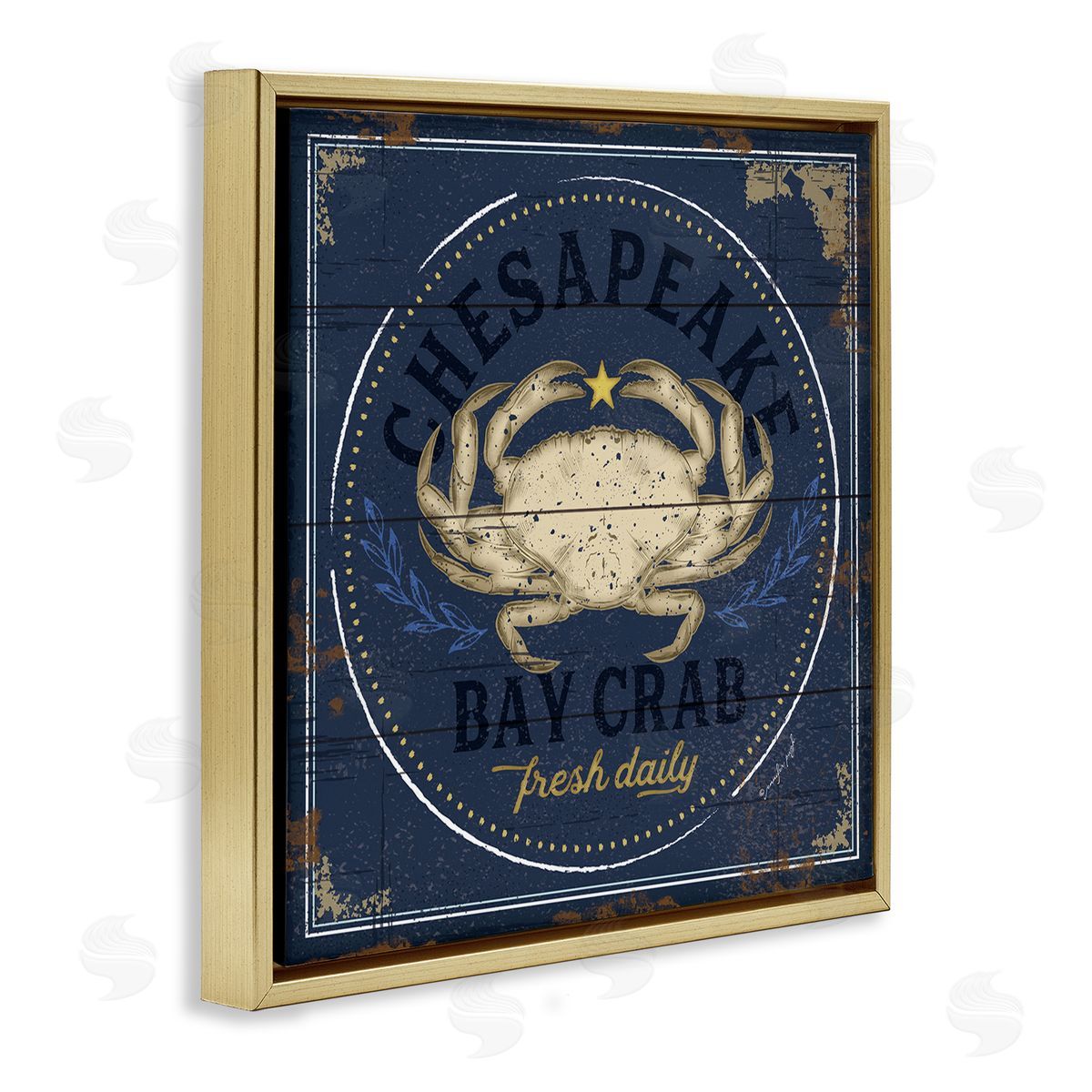 Vintage Chesapeake Bay Crab Gold Floating Frame Canvas Wall Art, Home Decor by Jennifer Pugh