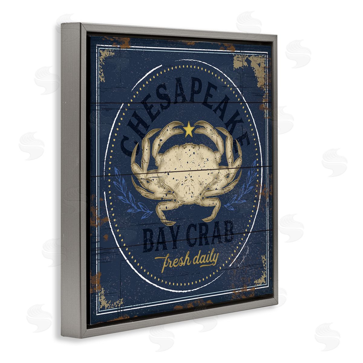 Vintage Chesapeake Bay Crab Grey Floating Frame Canvas Wall Art, Home Decor by Jennifer Pugh