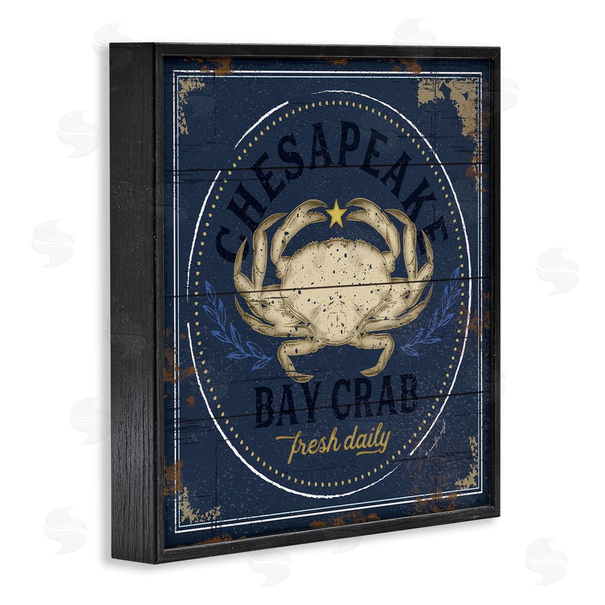 Vintage Chesapeake Bay Crab Black Frame Print Wall Art, Home Decor by Jennifer Pugh