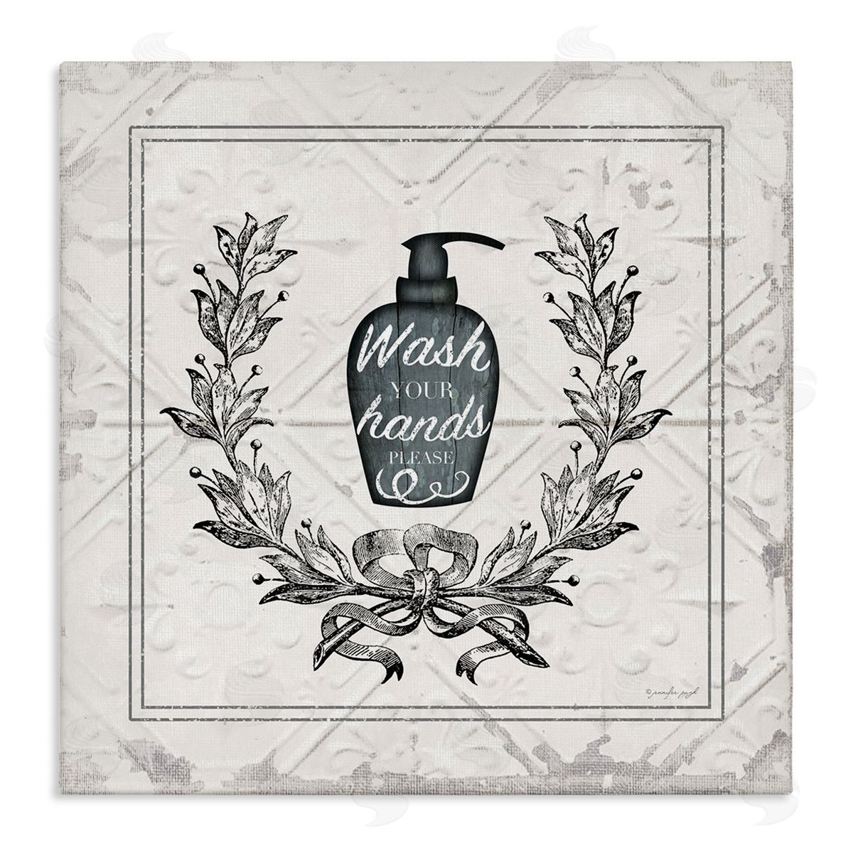 Jennifer Pugh Wash Your Hands Please Phrase Parisian Soap Bathroom Stretched Canvas Wall Art Print