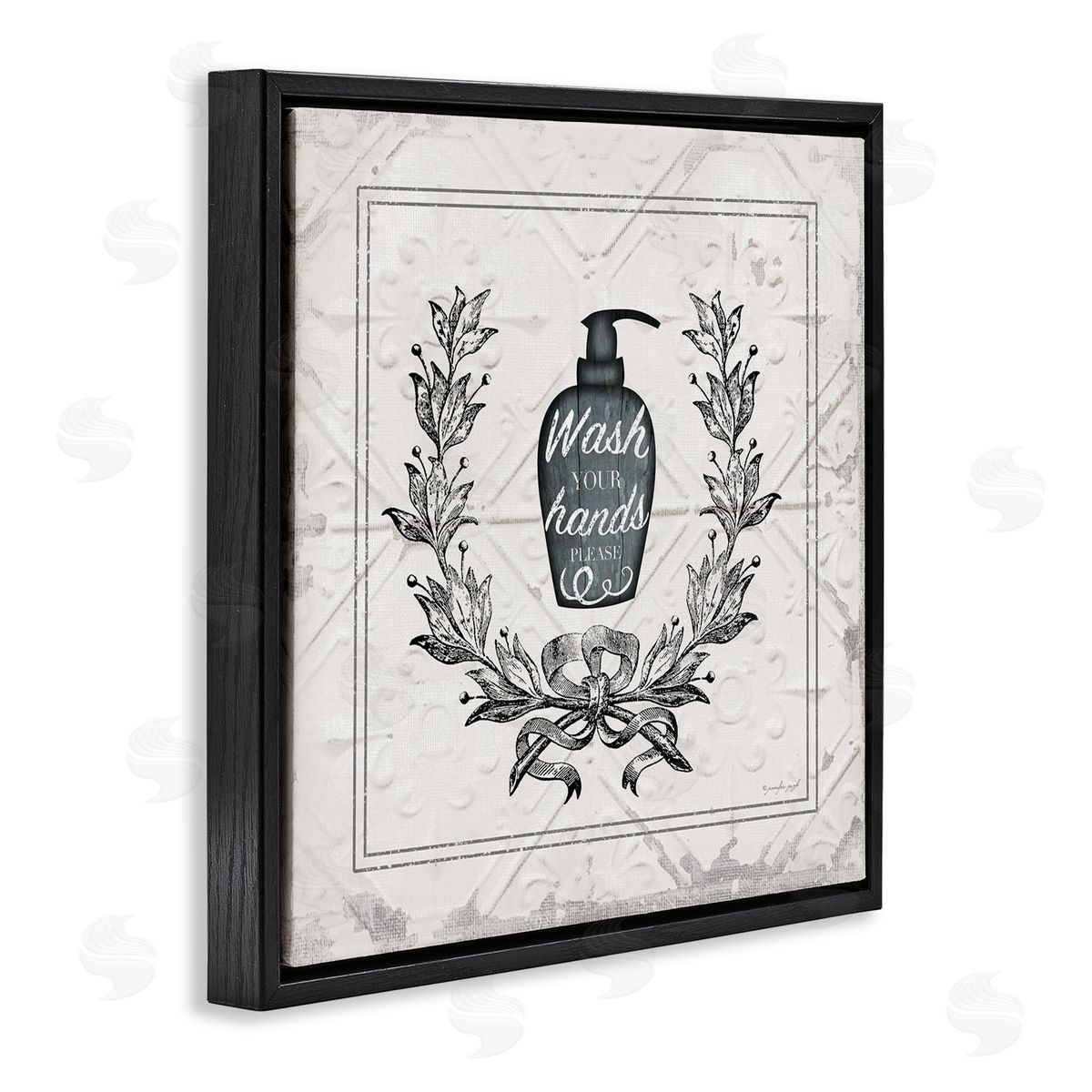 Jennifer Pugh Wash Your Hands Please Phrase Parisian Soap Bathroom Black Floating Frame Canvas Wall Art Print
