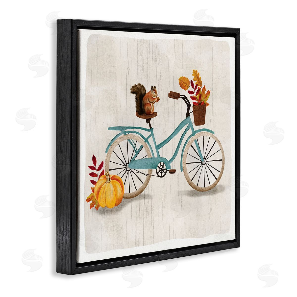 Squirrel on Autumnal Bicycle Black Floating Frame Canvas Wall Art, Home Decor by Jackie Quigley