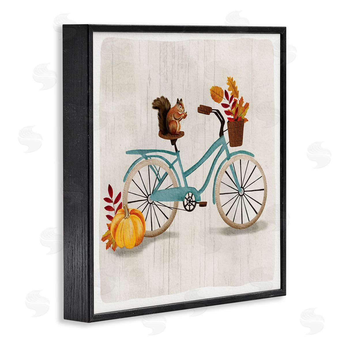 Squirrel on Autumnal Bicycle Black Frame Print Wall Art, Home Decor by Jackie Quigley