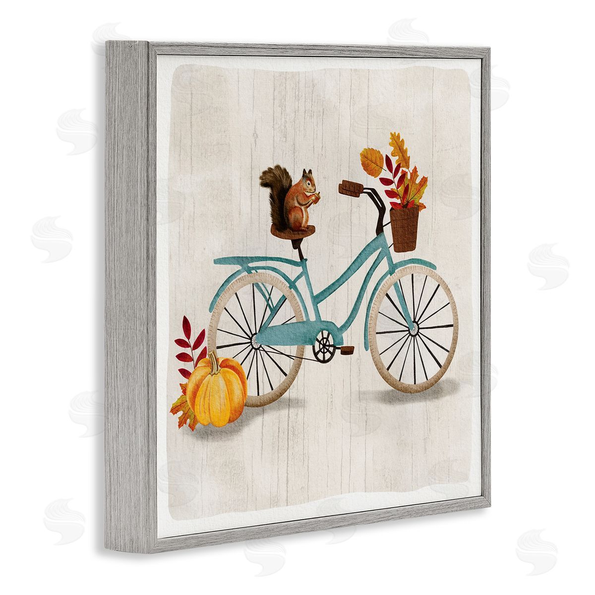 Squirrel on Autumnal Bicycle Grey Frame Print Wall Art, Home Decor by Jackie Quigley