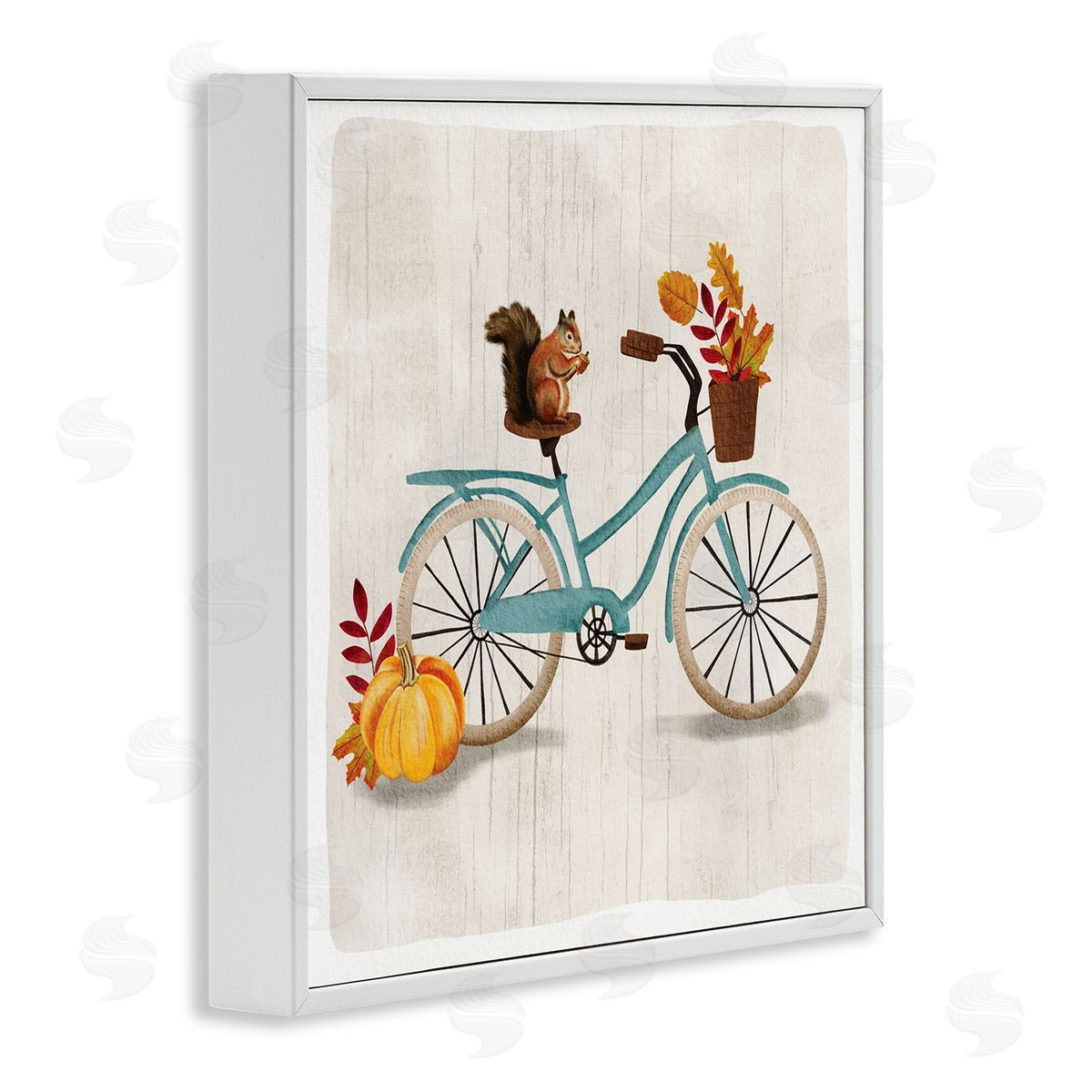 Squirrel on Autumnal Bicycle White Frame Print Wall Art, Home Decor by Jackie Quigley