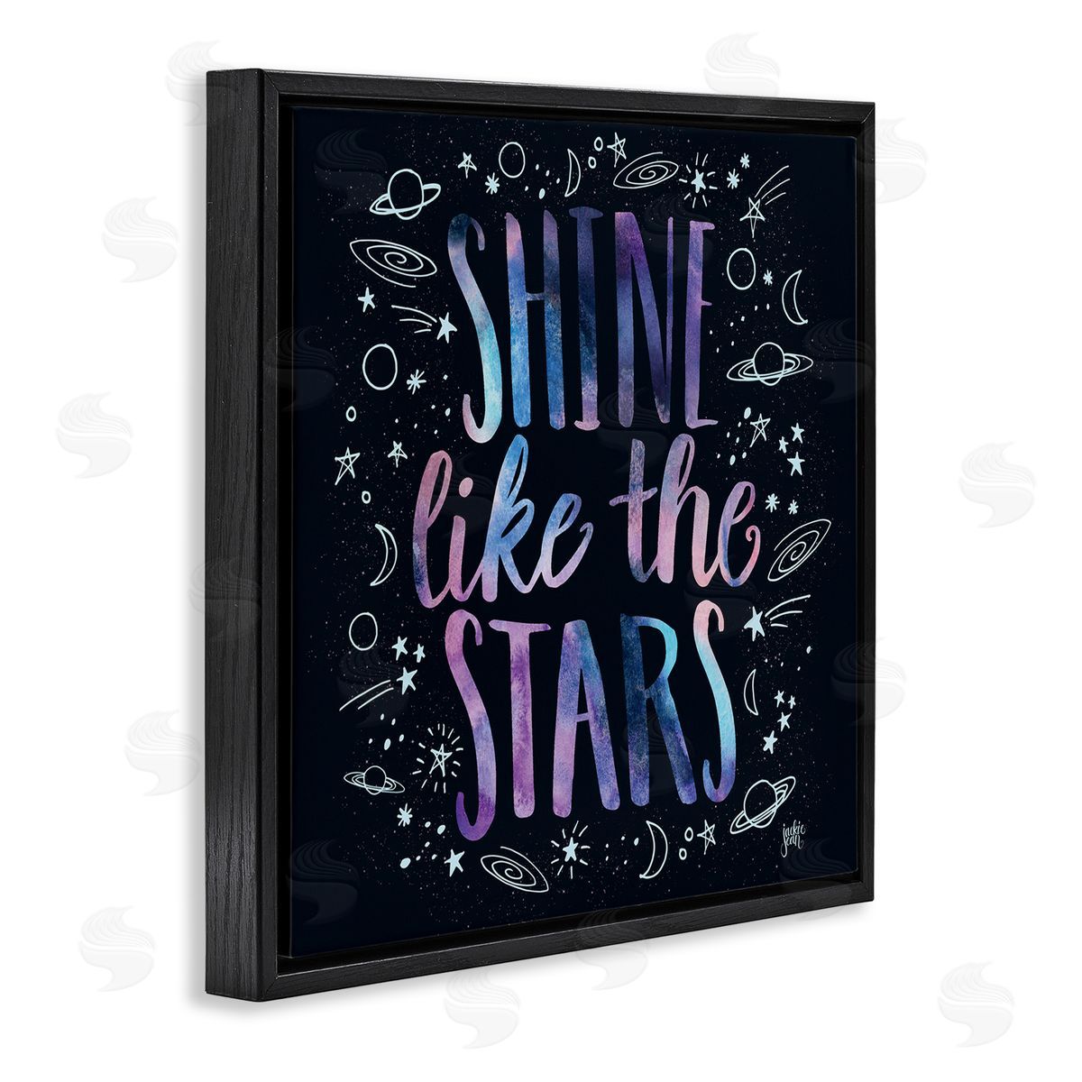 Jackie Quigley Shine Like Stars Phrase Cosmic Typography Constellation Sketch Black Floating Frame Canvas Wall Art Print