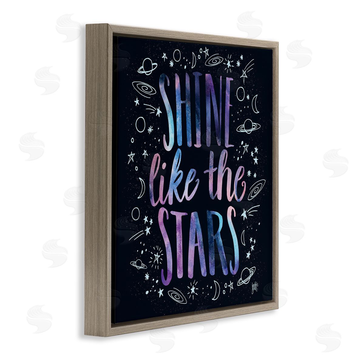 Jackie Quigley Shine Like Stars Phrase Cosmic Typography Constellation Sketch Brown Floating Frame Canvas Wall Art Print