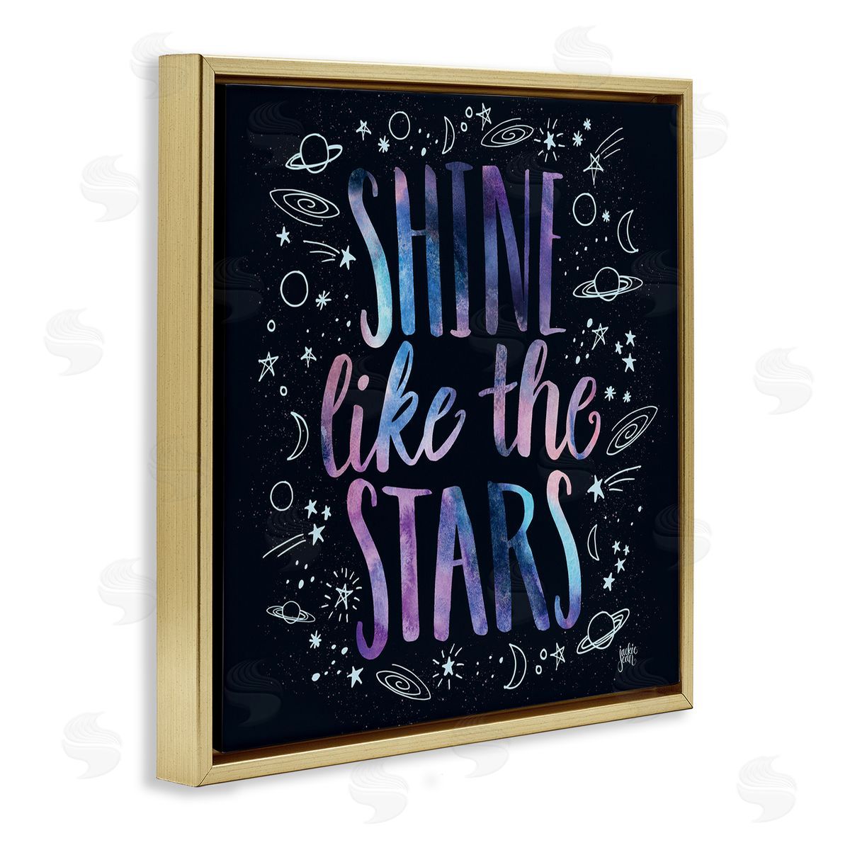 Jackie Quigley Shine Like Stars Phrase Cosmic Typography Constellation Sketch Gold Floating Frame Canvas Wall Art Print