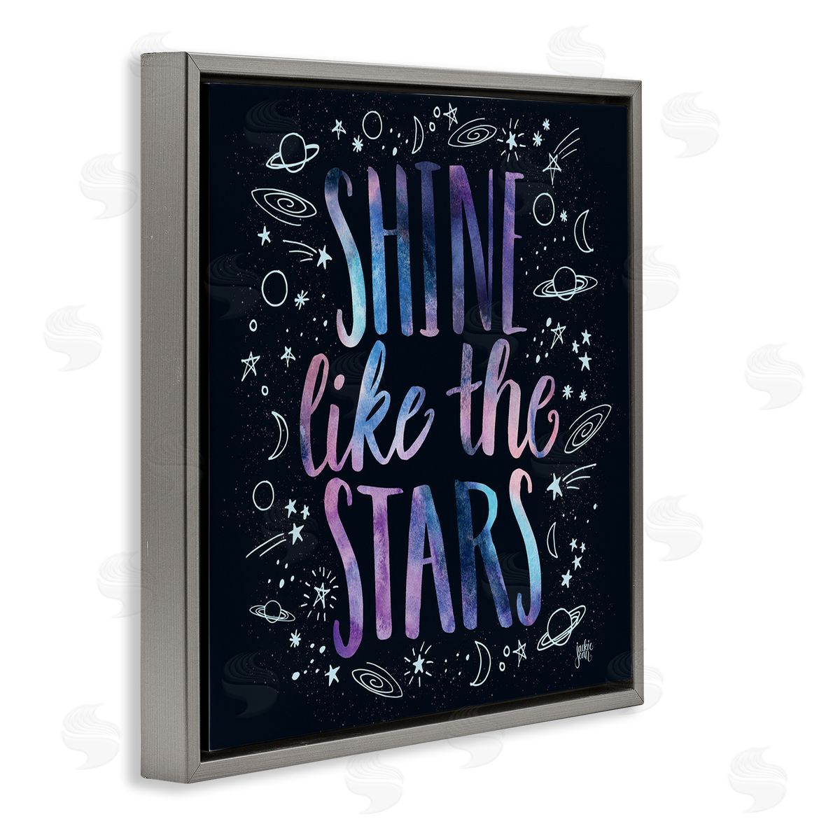 Jackie Quigley Shine Like Stars Phrase Cosmic Typography Constellation Sketch Gray Floating Frame Canvas Wall Art Print
