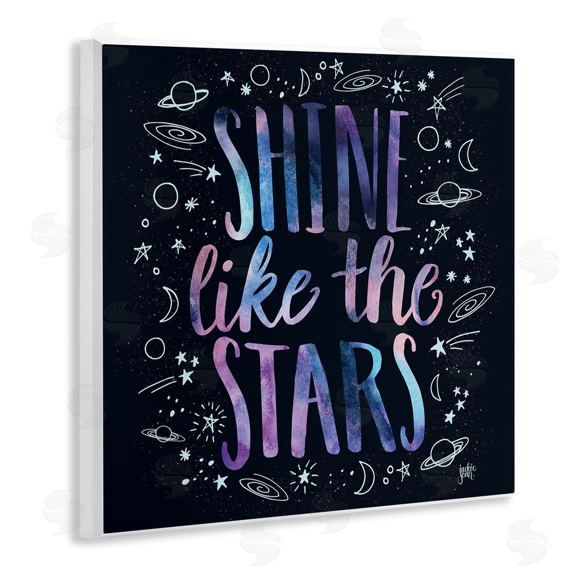 Jackie Quigley Shine Like Stars Phrase Cosmic Typography Constellation Sketch Wooden Wall Plaque Art Print